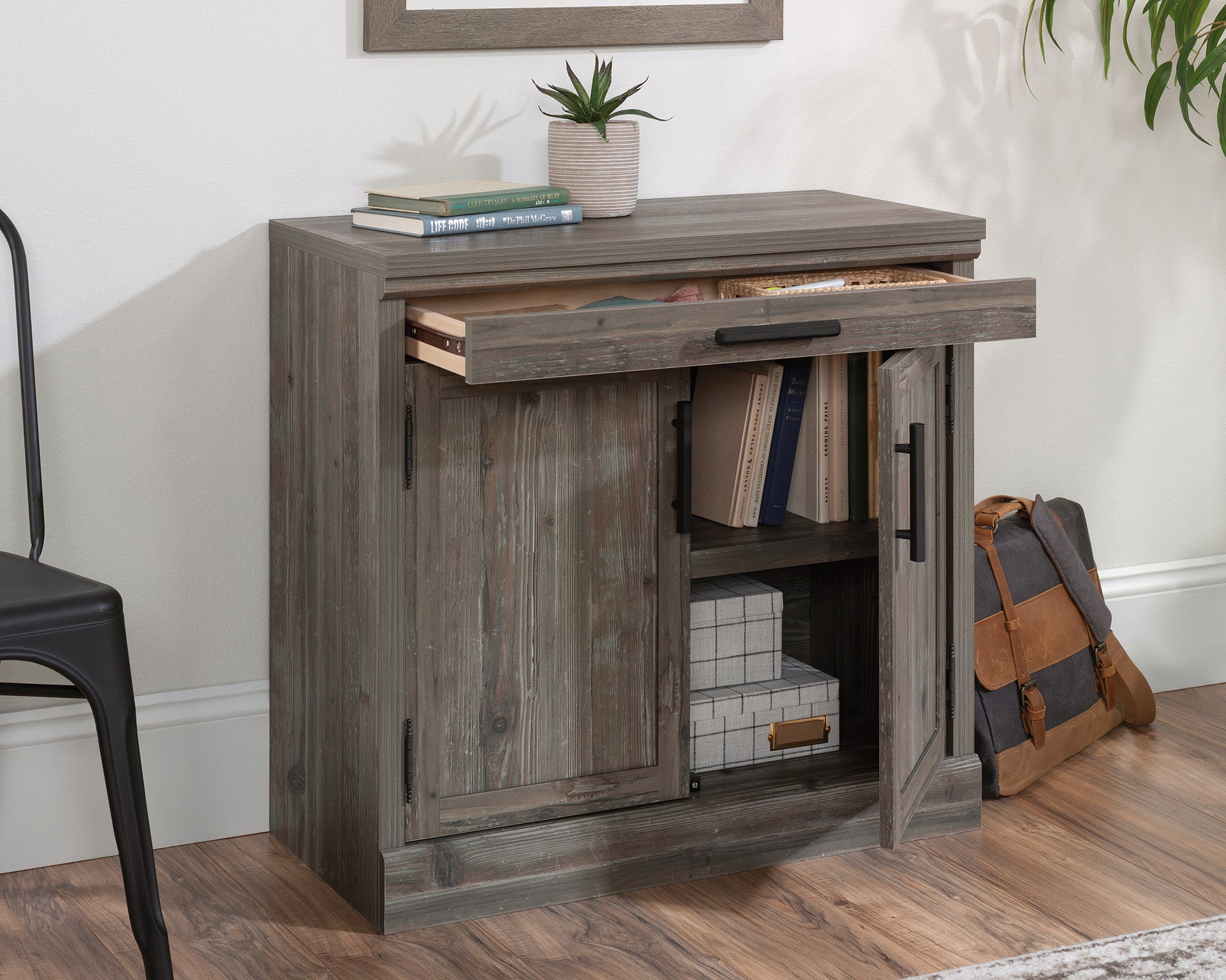 Aspen Post  2-Door Storage Cabinet in Pebble Pine