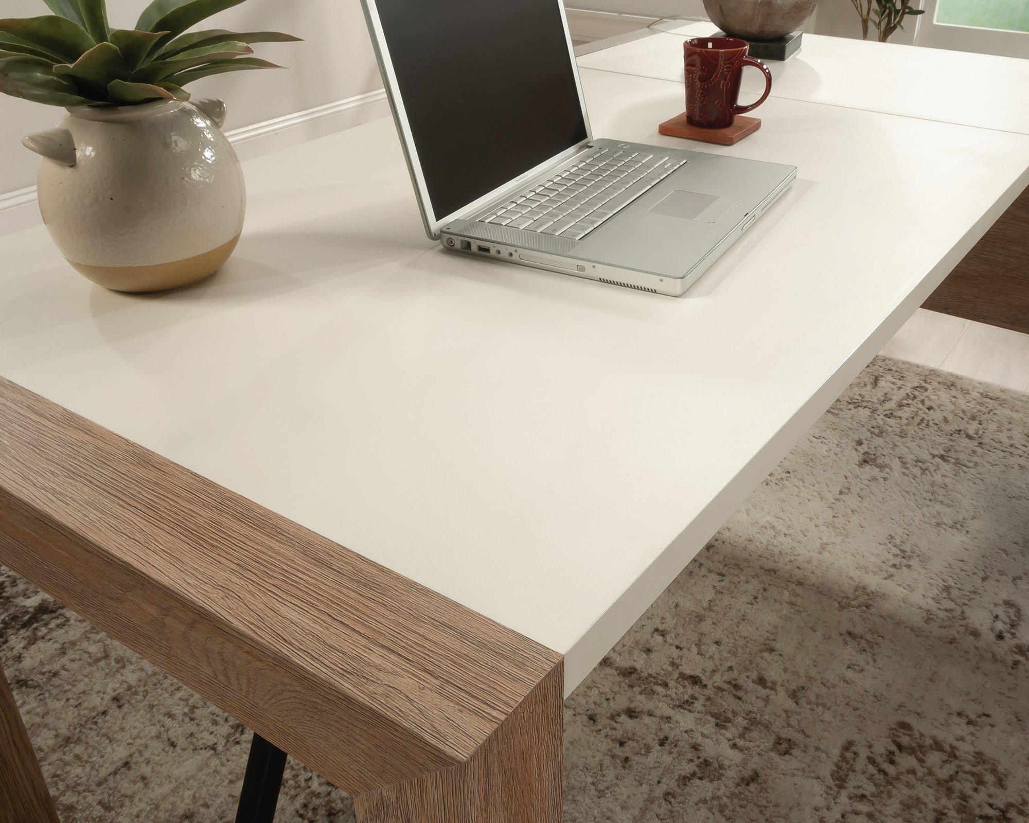 Dixon City  L-Shaped Desk with Drawers in Brushed Oak