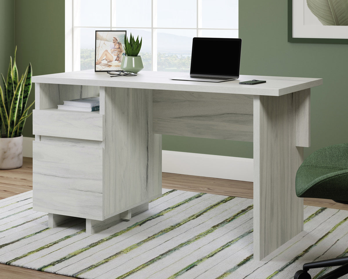 Sauder Select Single Pedestal Desk in Haze Acacia