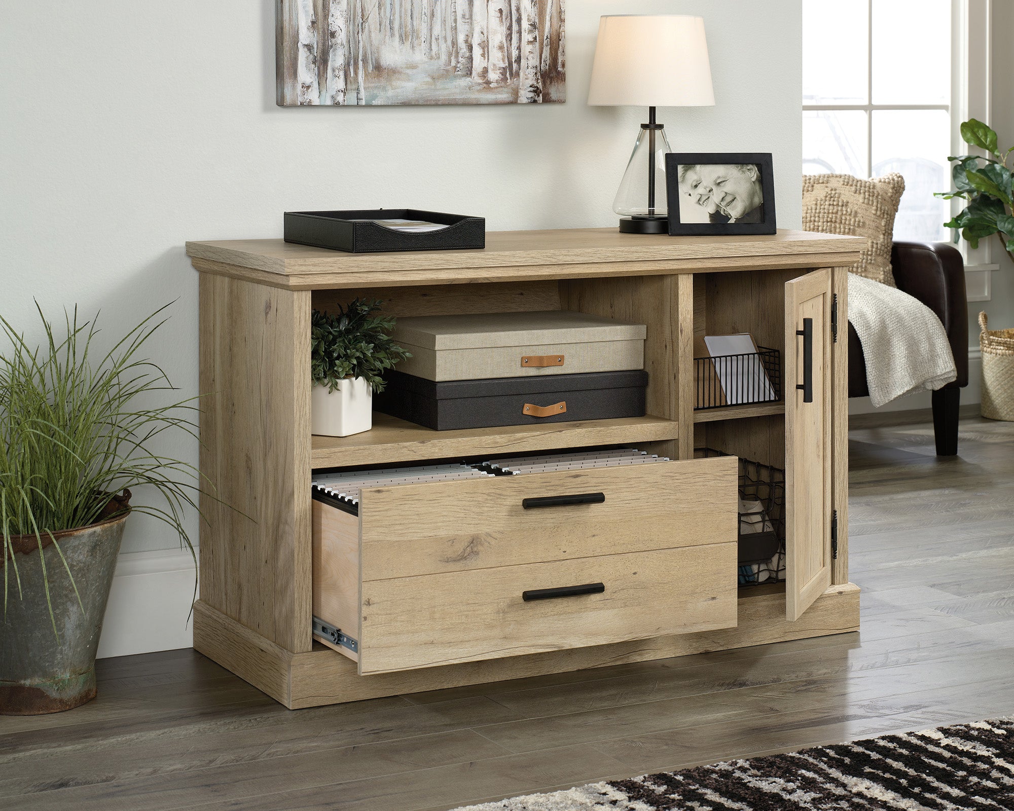 Aspen Post  Prime Oak Filing Cabinet with Drawer and Door