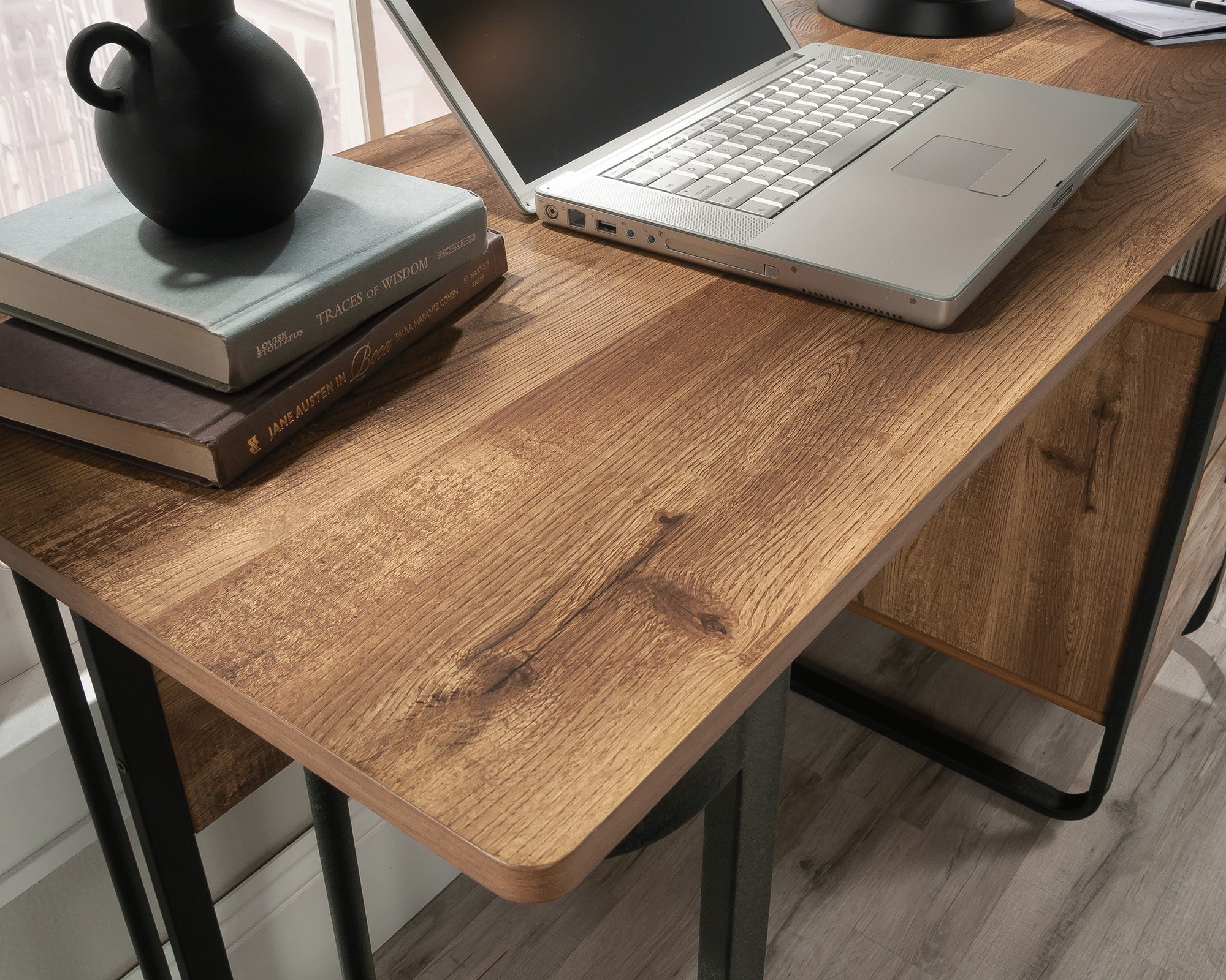 Station House  Single Pedestal Desk in Etched Oak