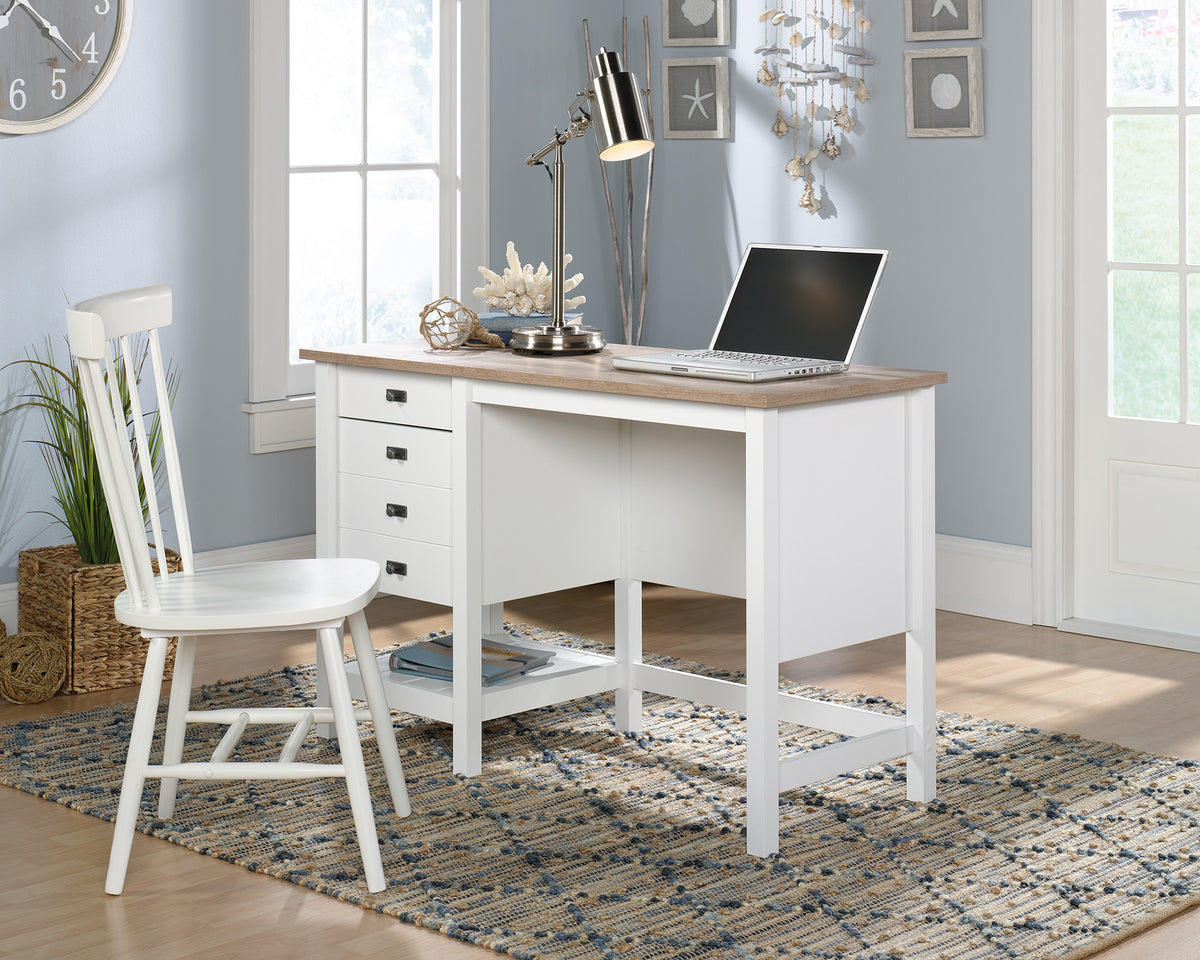 Cottage Road   Soft White Coastal Single Pedestal Desk