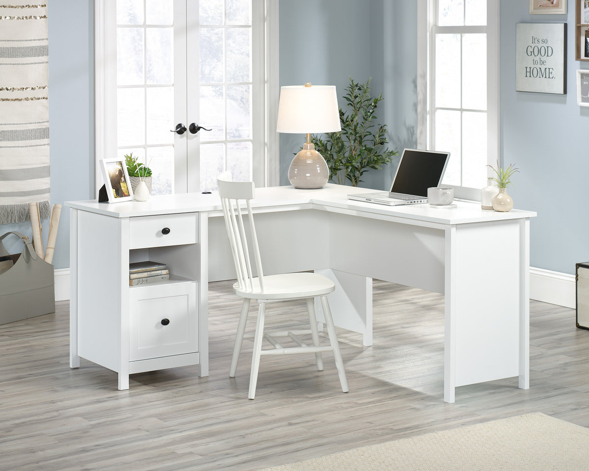 County Line  Soft White L-Shaped Desk with File Drawer