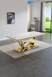 Artisan Daril Dining Table White Marble Gold Finish