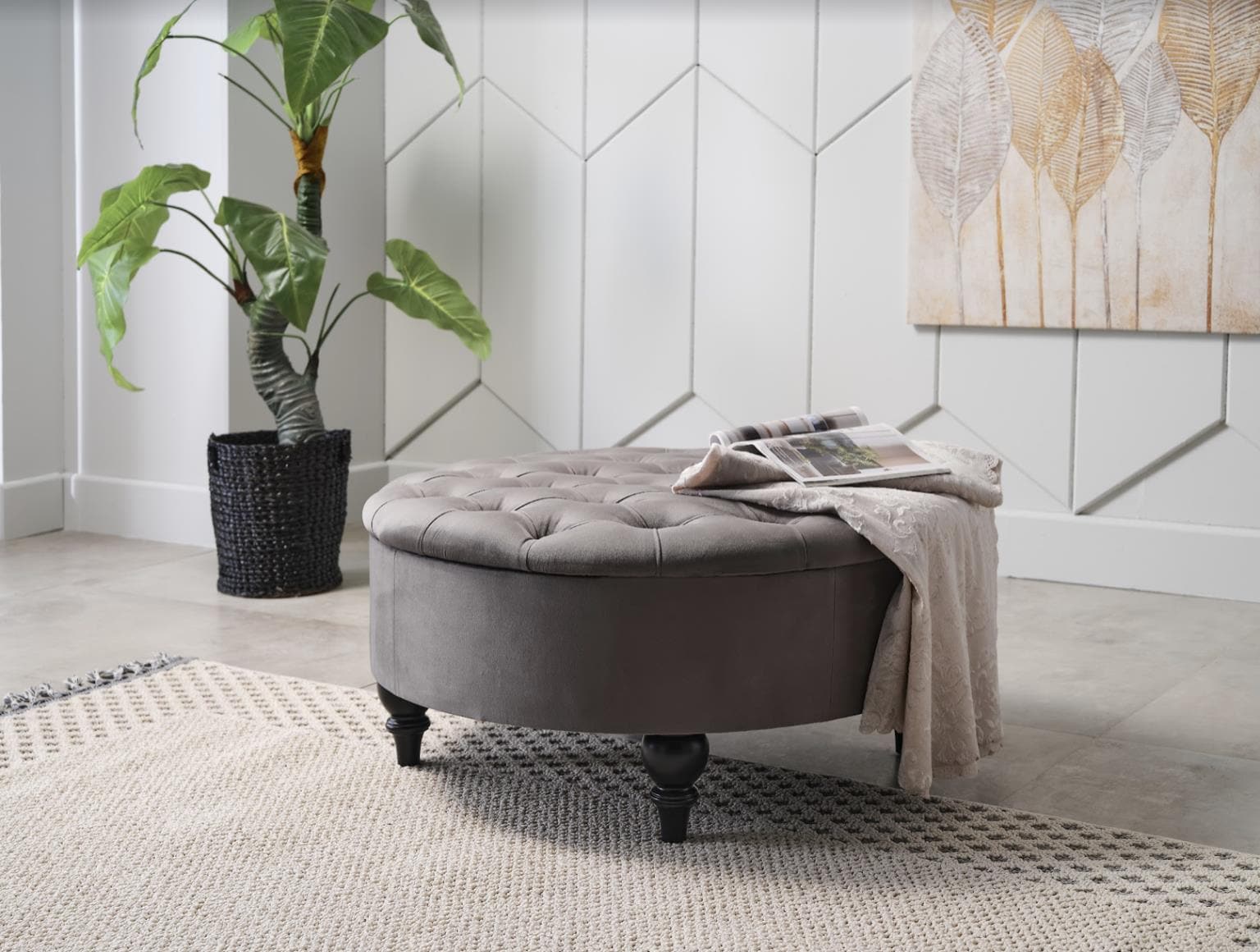 Bellona Suave Storage Ottoman (Vika Grey) by Bellona