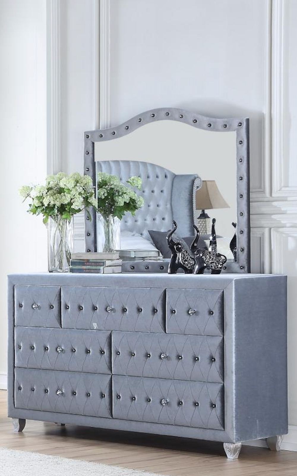 Gray Velvet Dresser