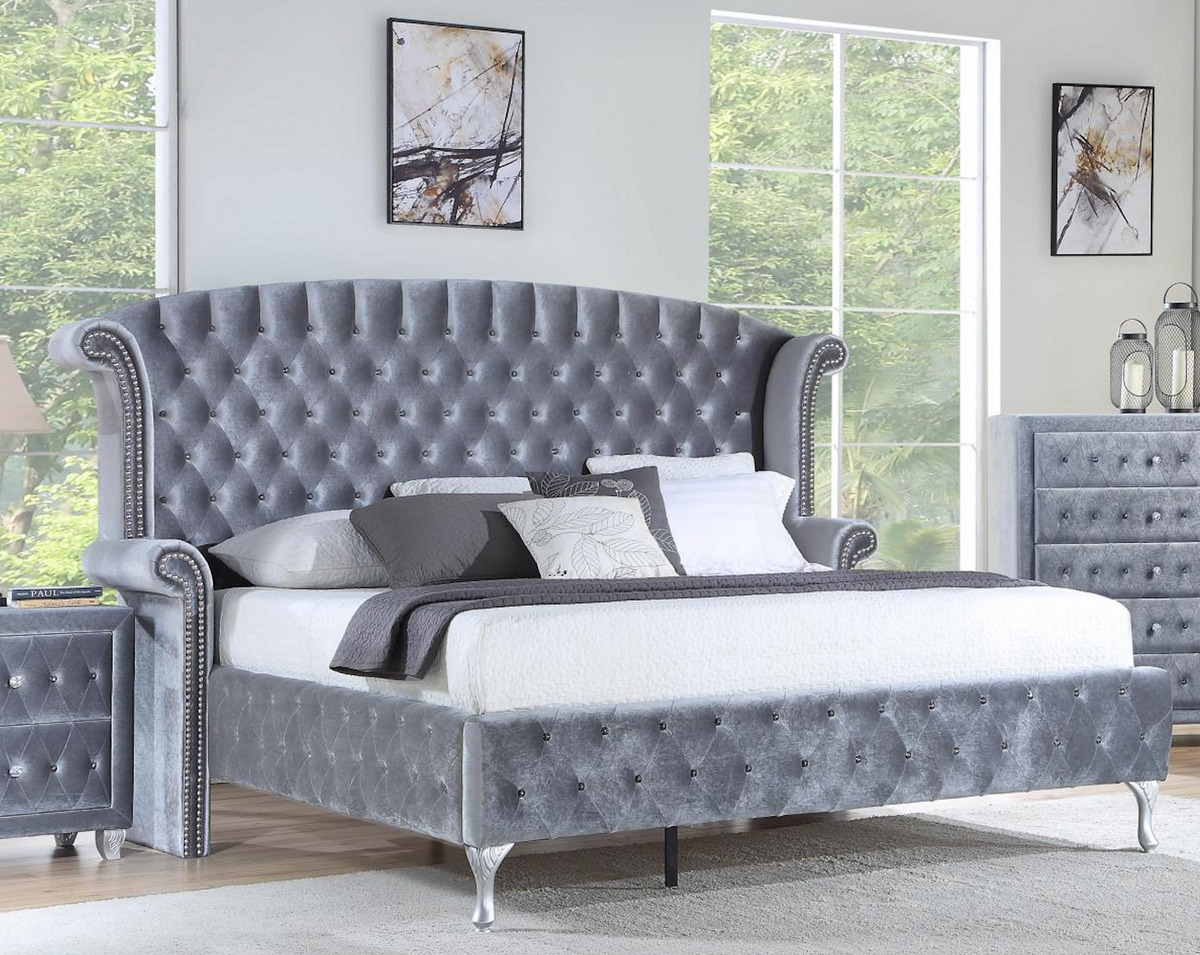 Gray Velvet King Bed