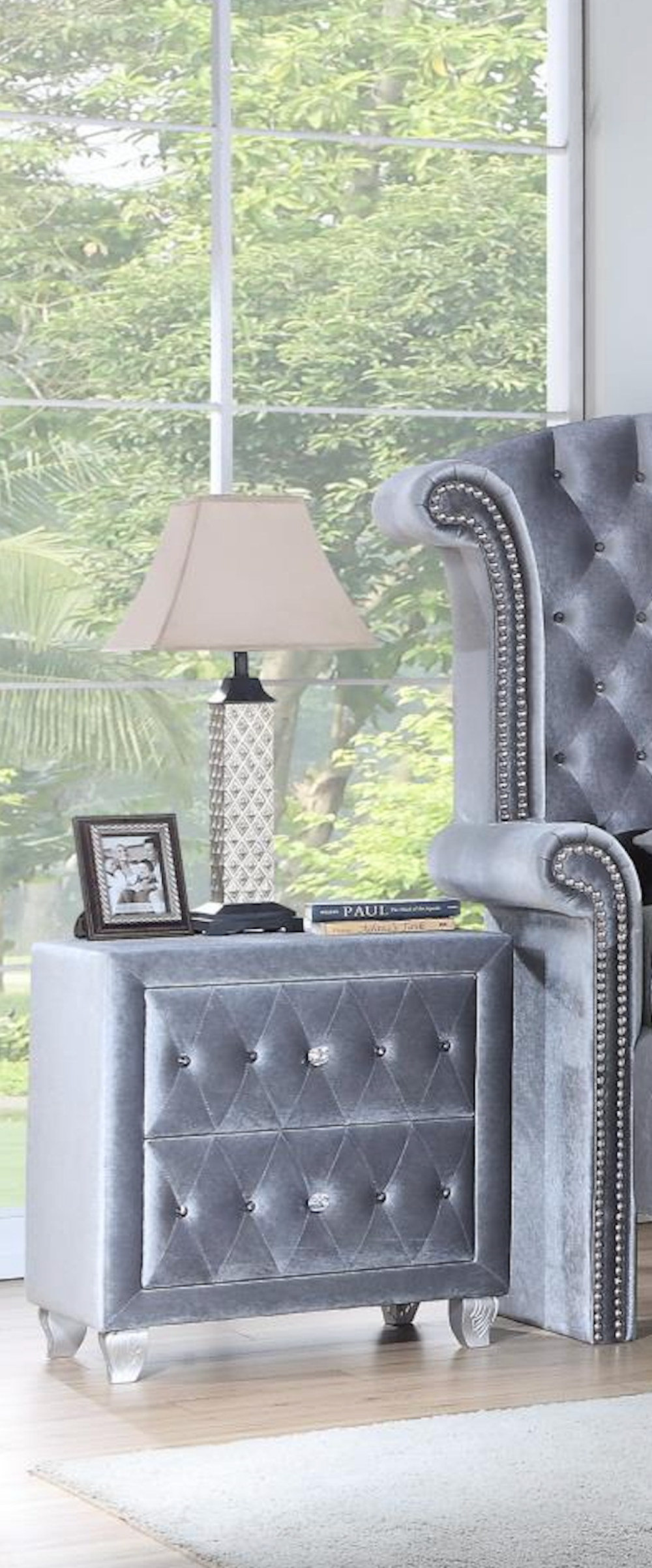 Gray Velvet Nightstand