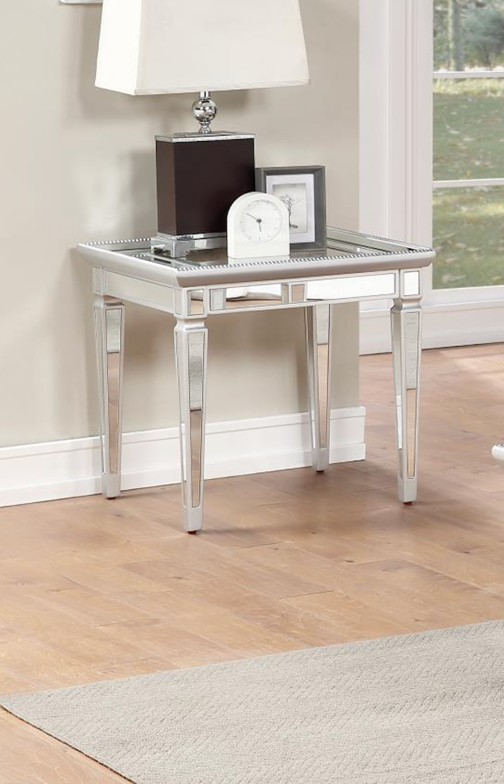 Silver/Mirror End Table