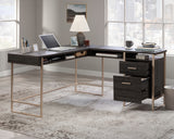 Walter Heights  L-Shaped Wood & Metal Desk in Blade Walnut