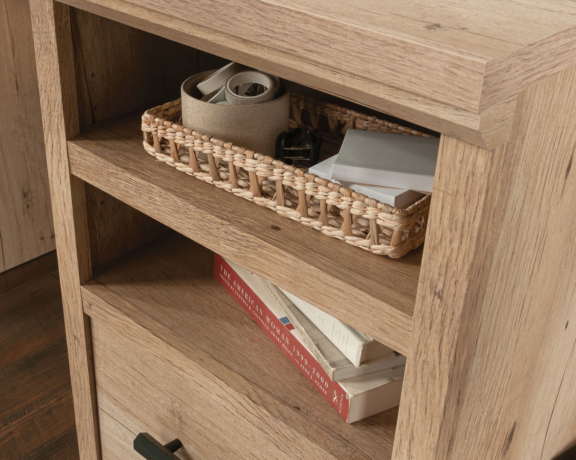 Aspen Post  Desk with File Drawer in Prime Oak