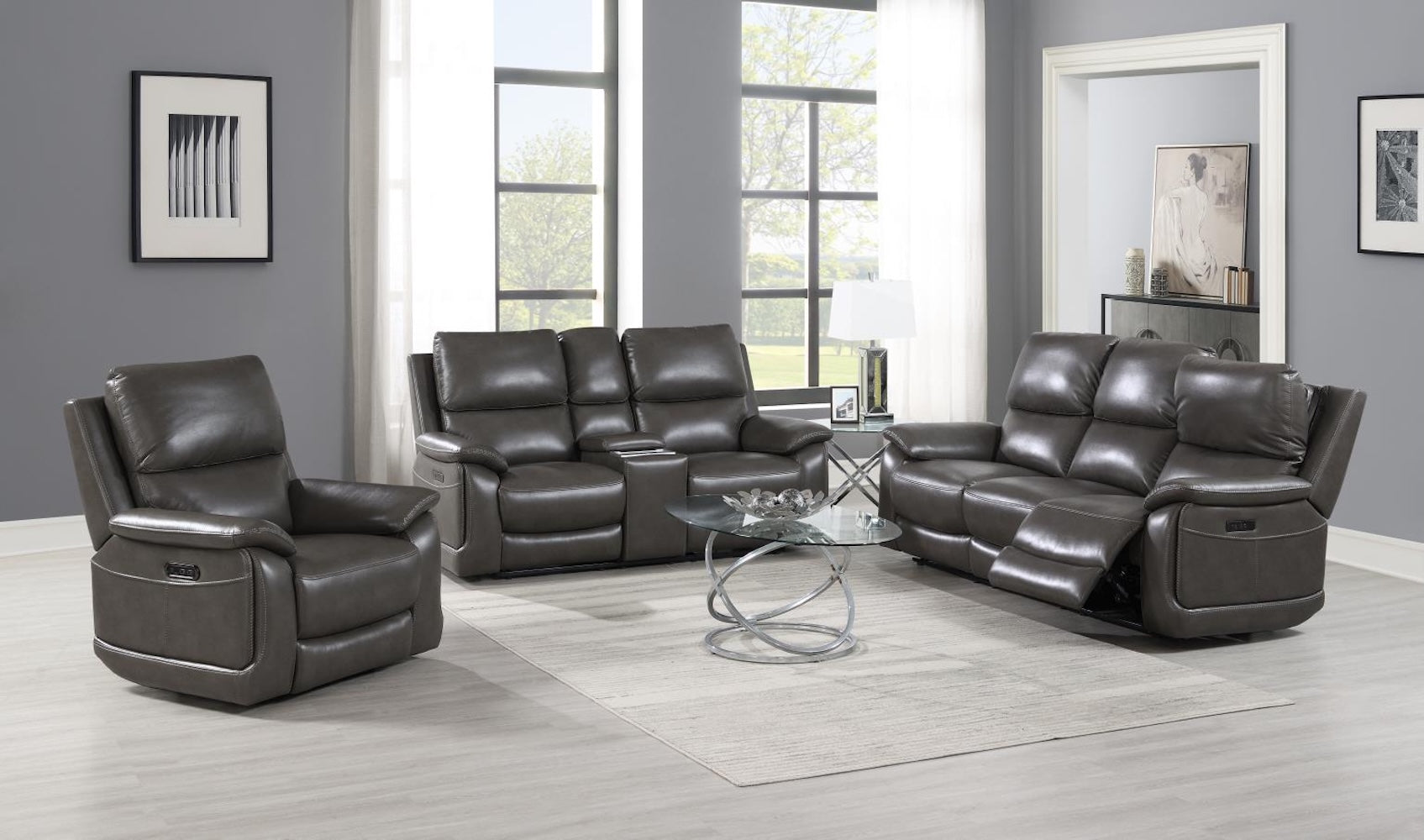 Gray Reclniing Loveseat (Gel Leather)