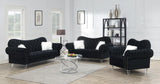 Black Loveseat W/Two White Fur Pillows & Acrylic Legs