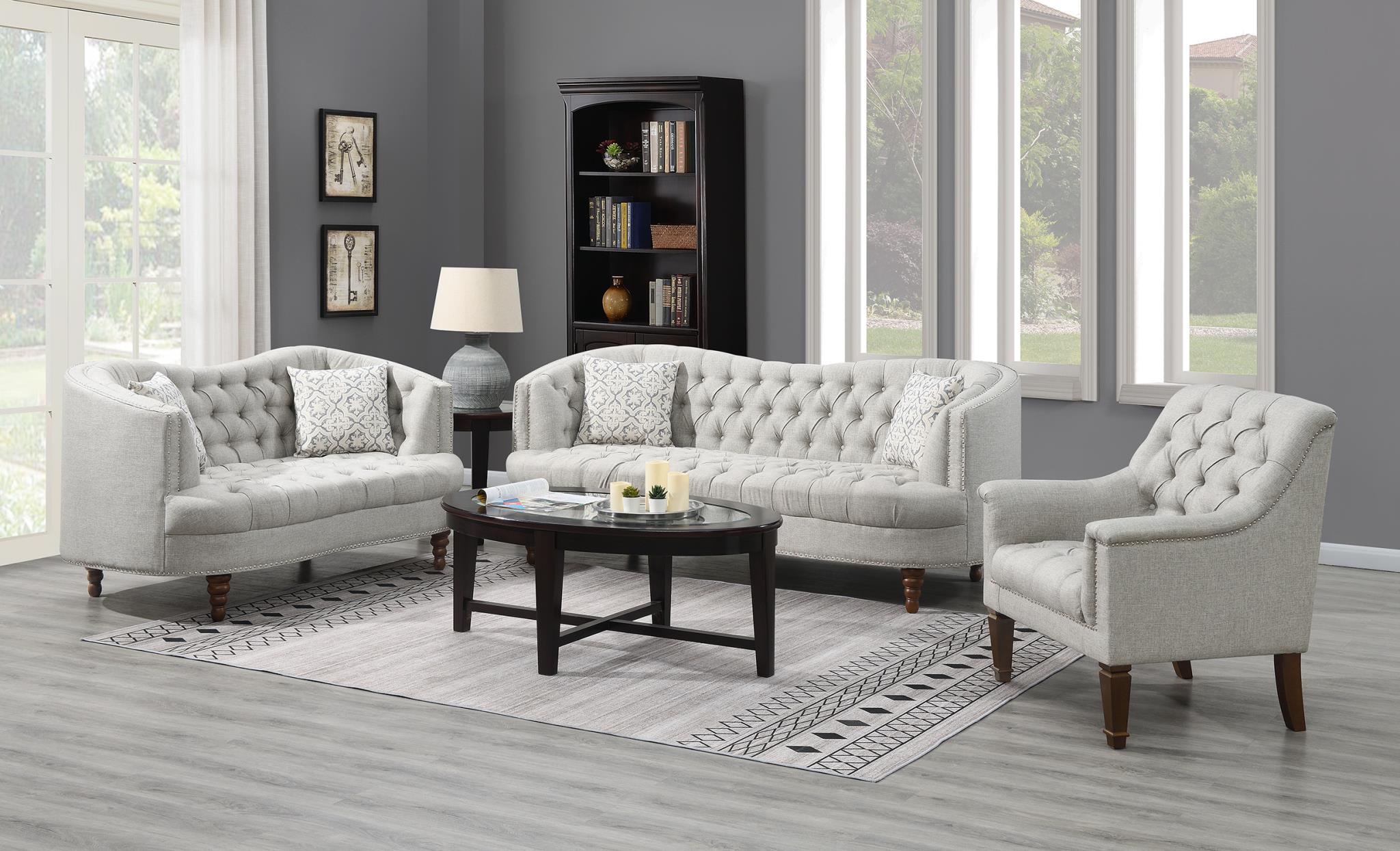 Gray Sofa W/Two Pillows & Wooden Legs