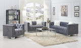 Gray Loveseat W/Two White Fur Pillows