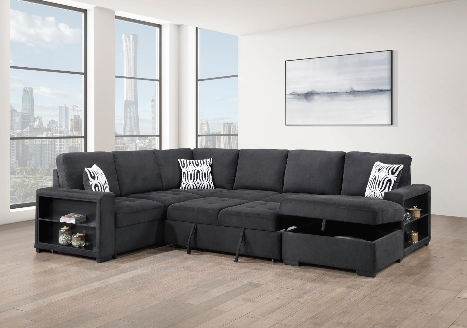 Black 3 Pc Sectional W/Usb (Type A+C)