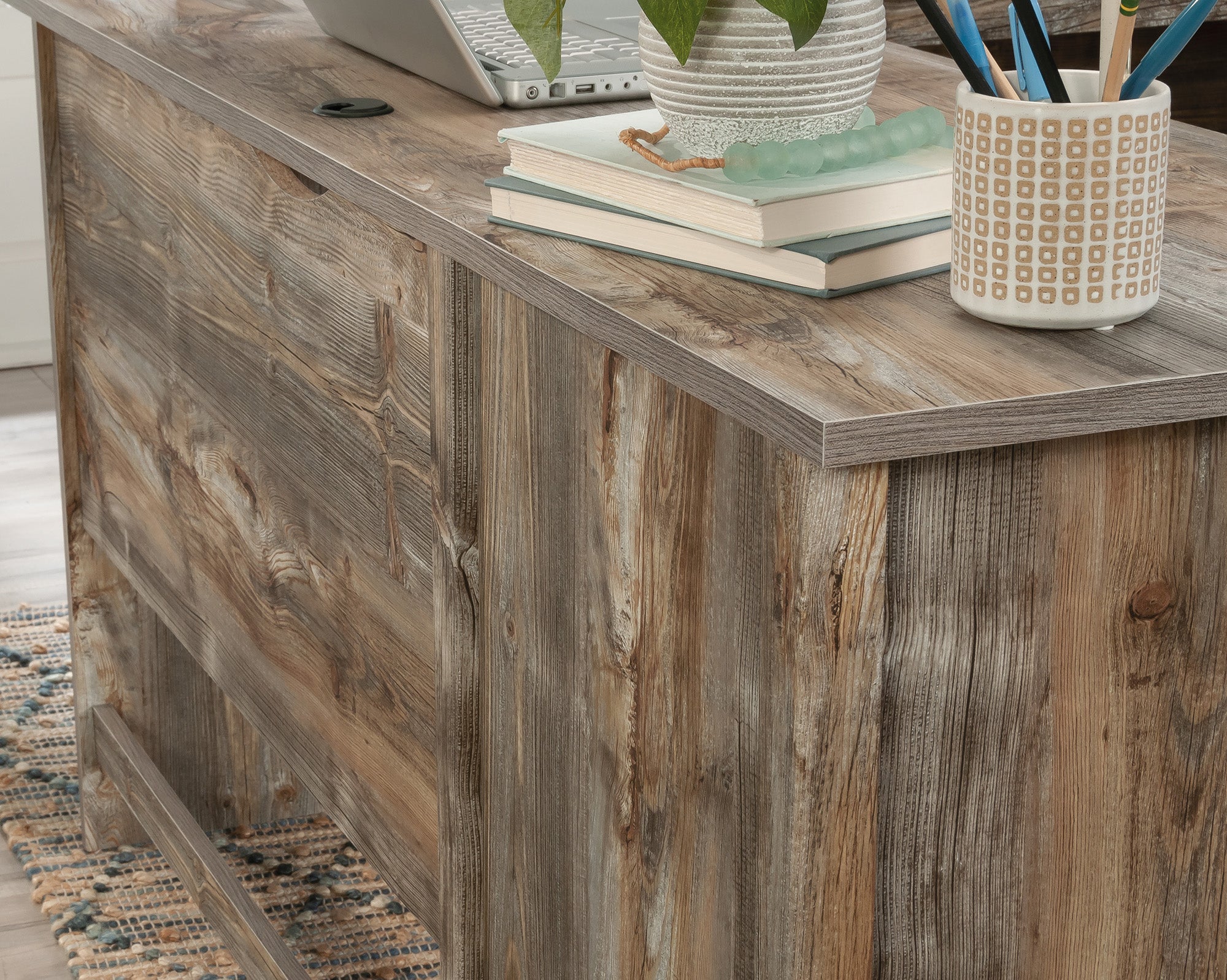 Granite Trace  L-Shaped Home Office Desk in Rustic Cedar