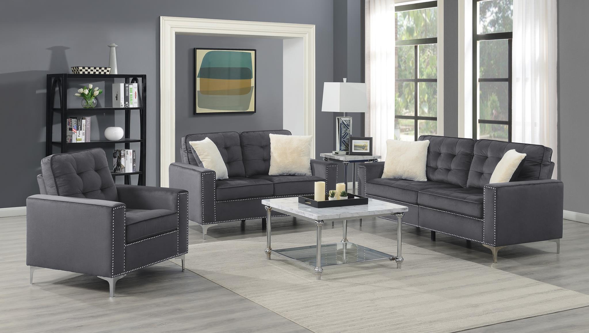 Dark Gray Velvet Sofa