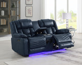 Navy Power Reclining Loveseat W/Led Light & Speaker