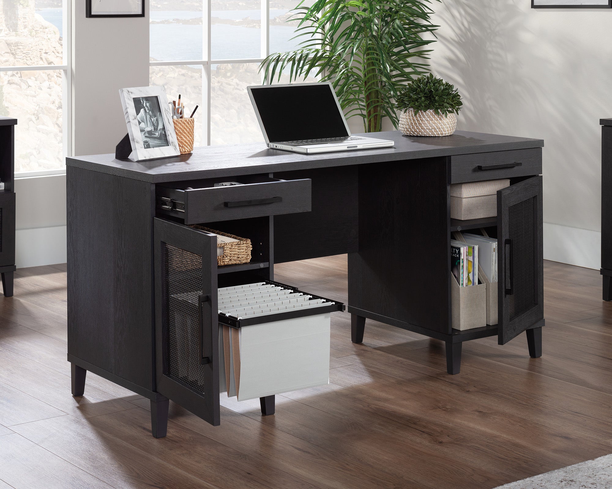 Tiffin Line  Double Pedestal Desk in Raven Oak