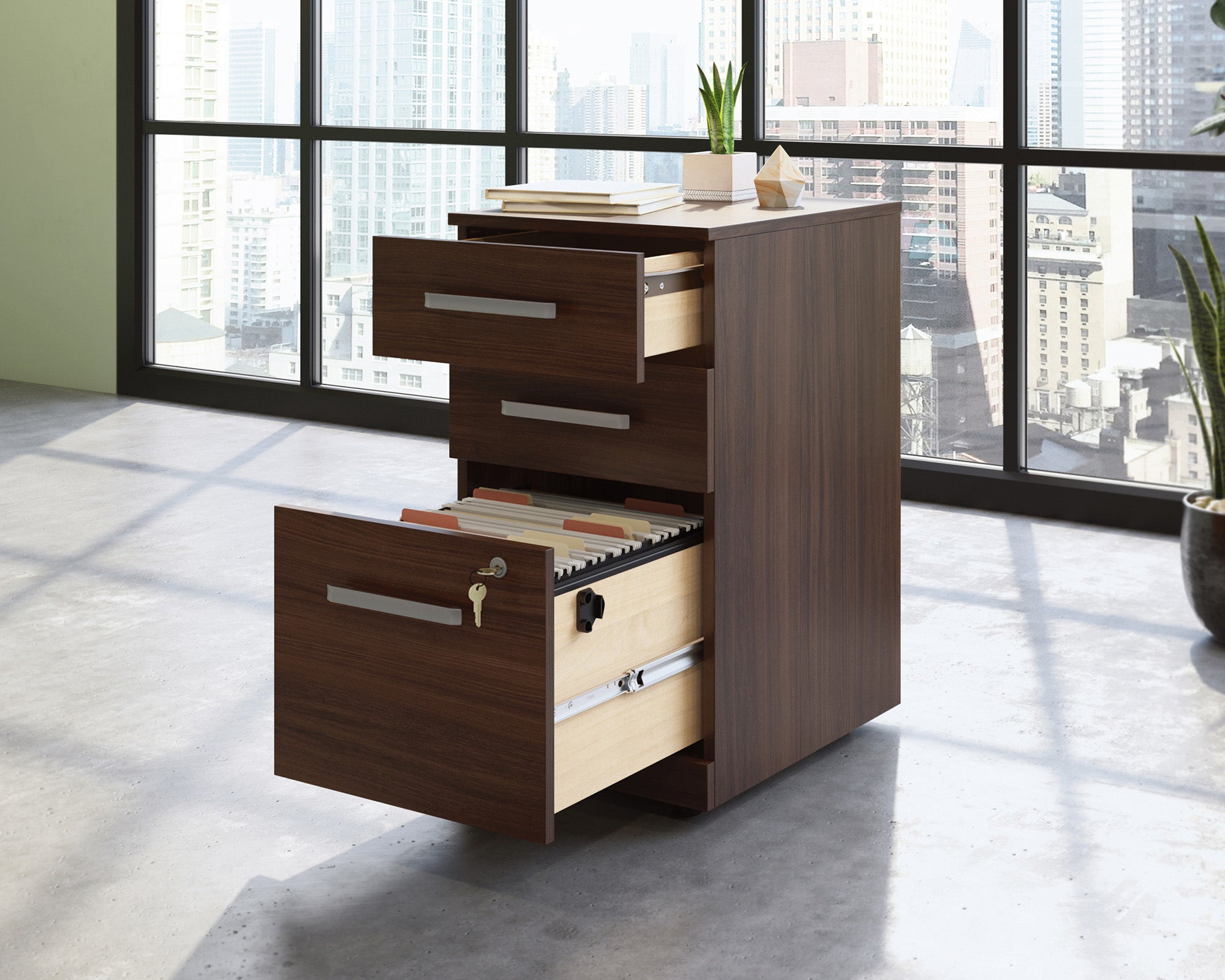 Affirm 3-Drawer Mobile File Cabinet in Noble Elm