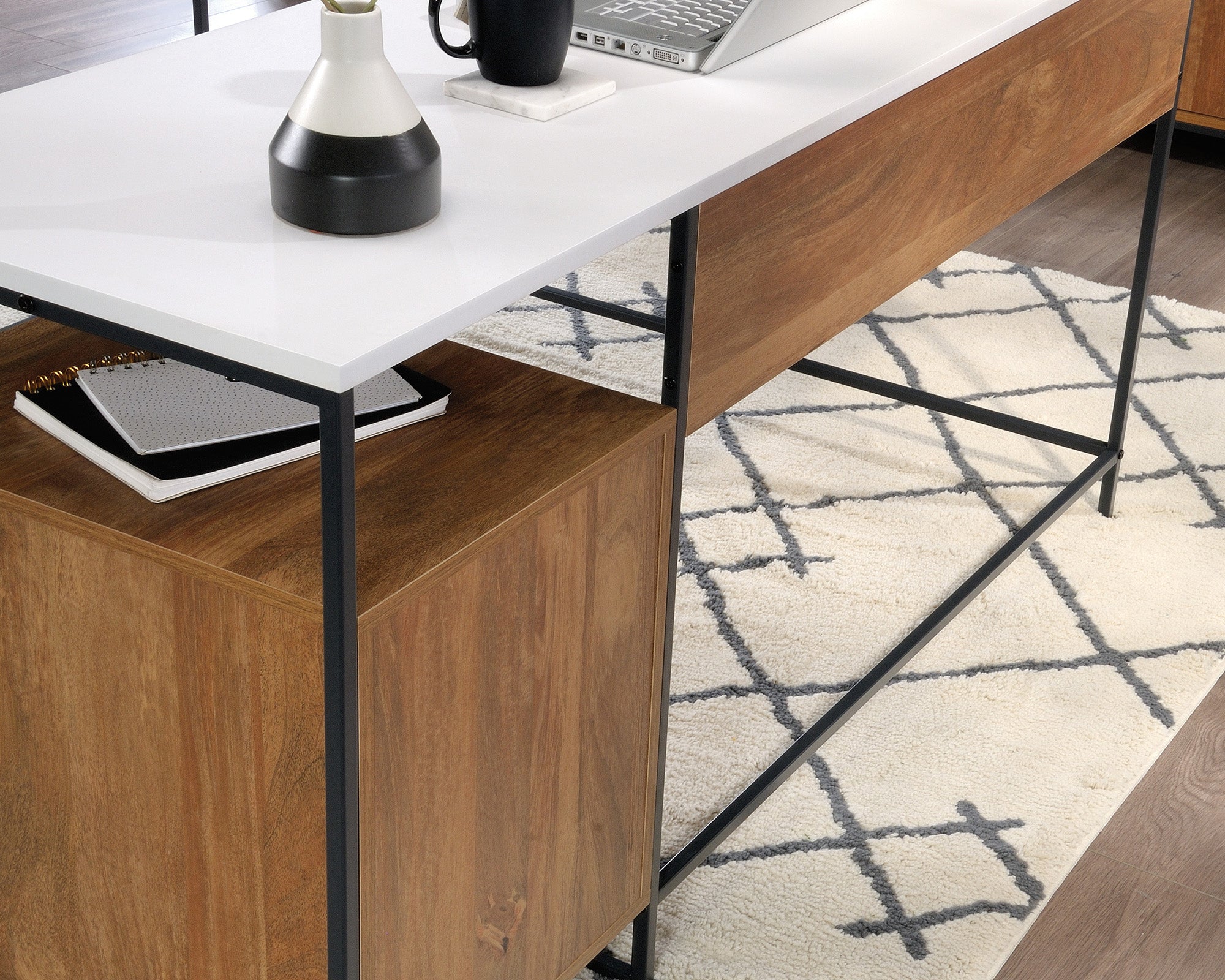 Tremont Row  Modern L-Shaped Desk with Storage & White Top