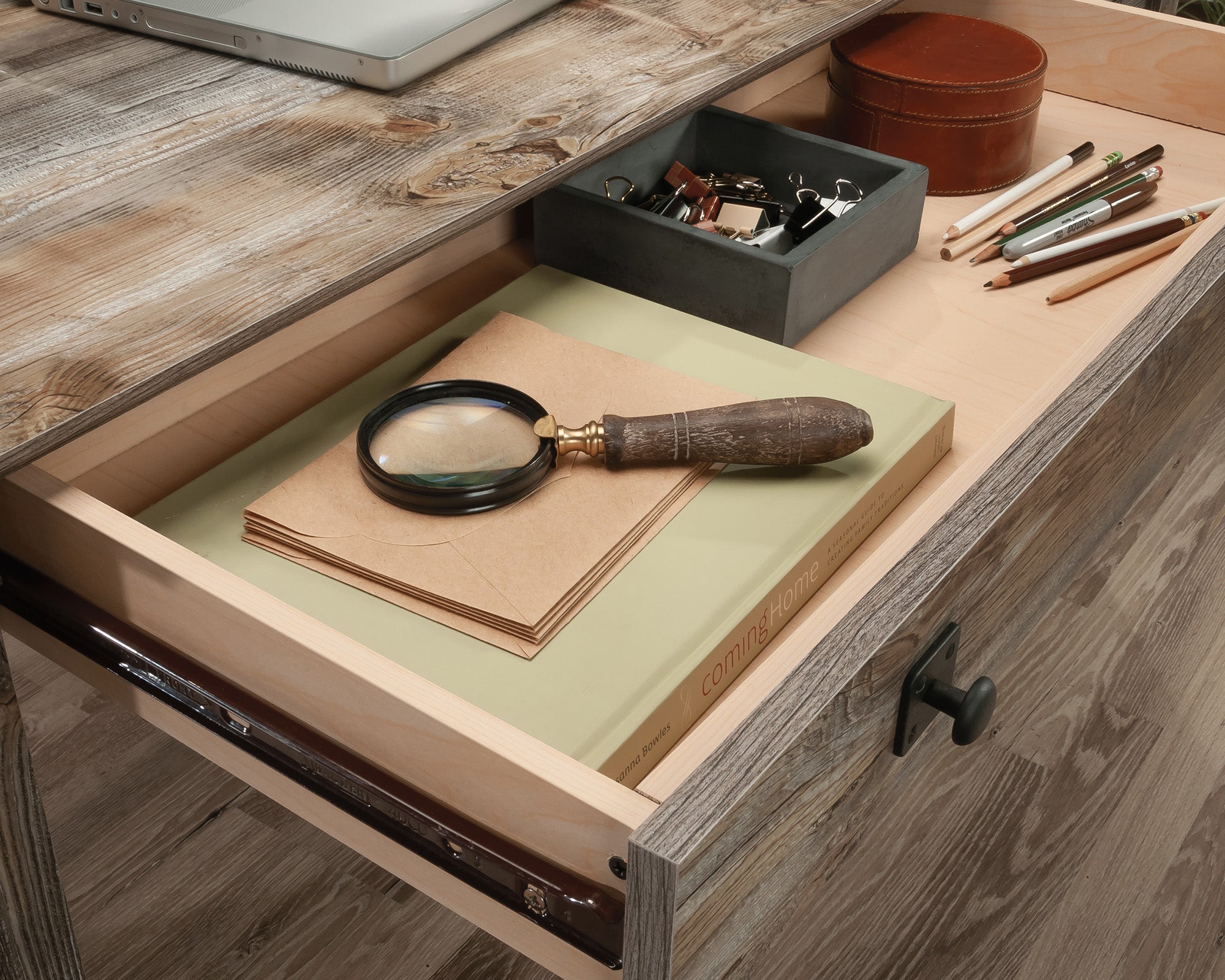 Carson Forge  Single Pedestal Desk with Drawers, Rustic Cedar