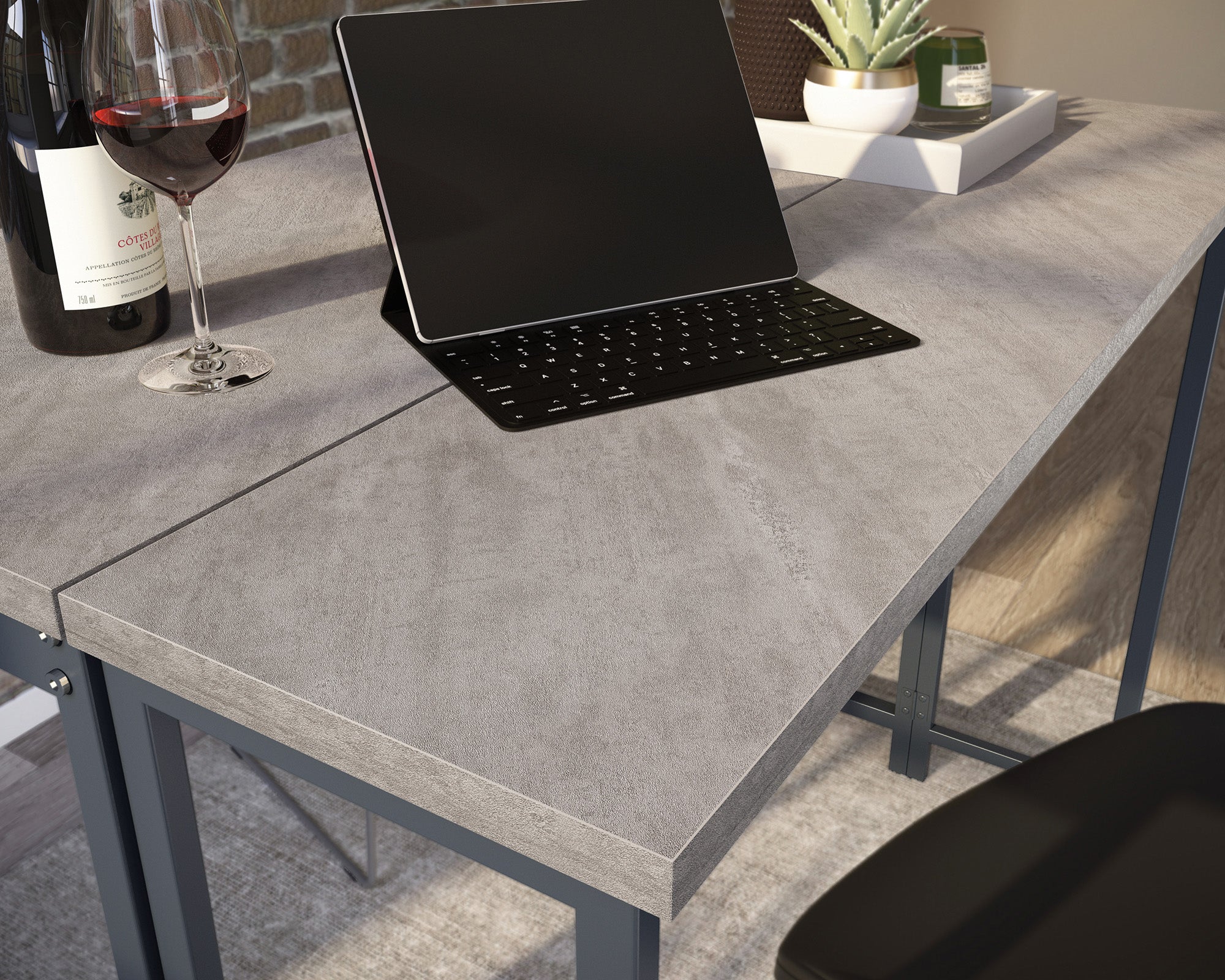 North Avenue  Modern Drop Leaf Table in Faux Concrete