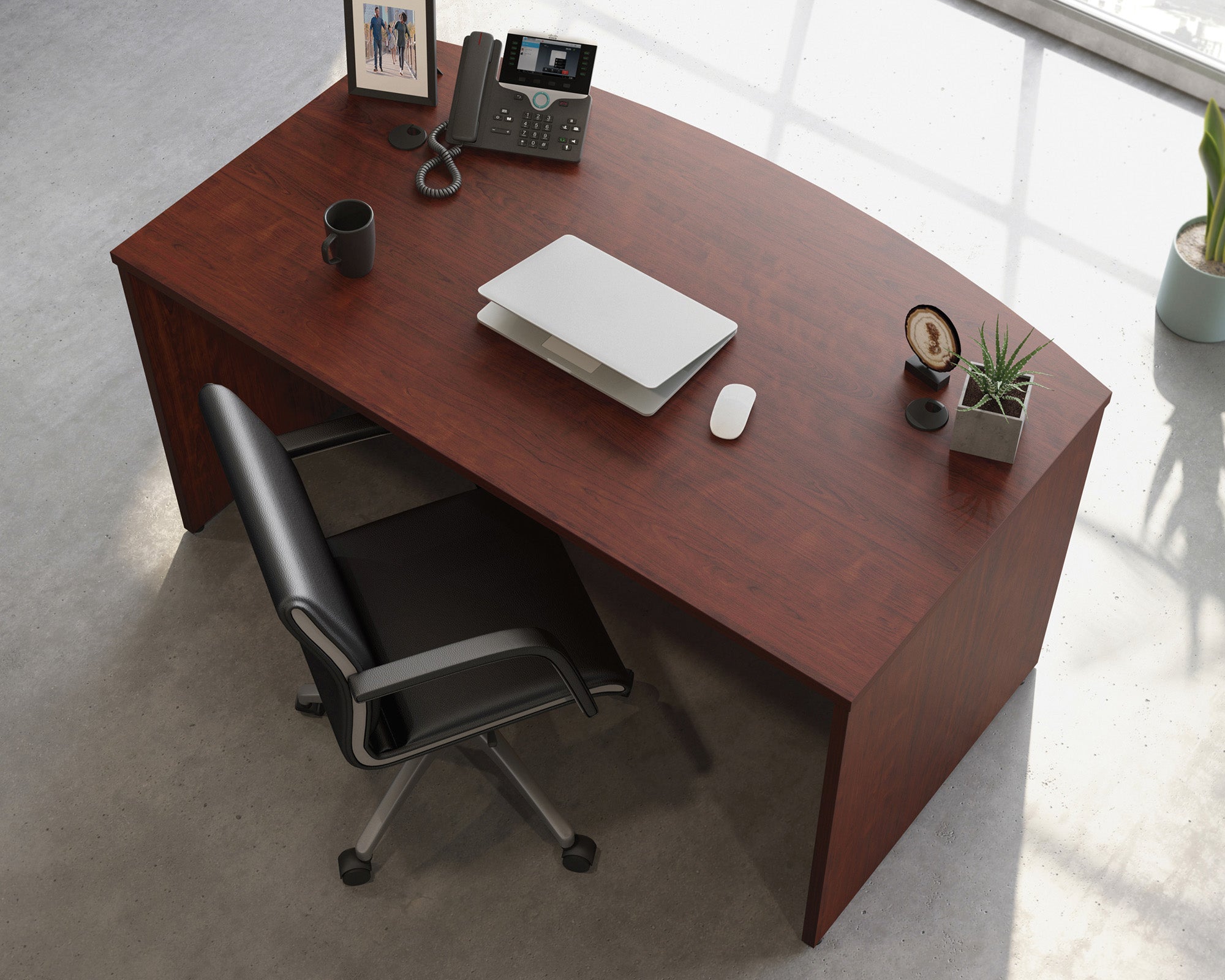 Affirm 60" Bowfront Executive Desk in Classic Cherry