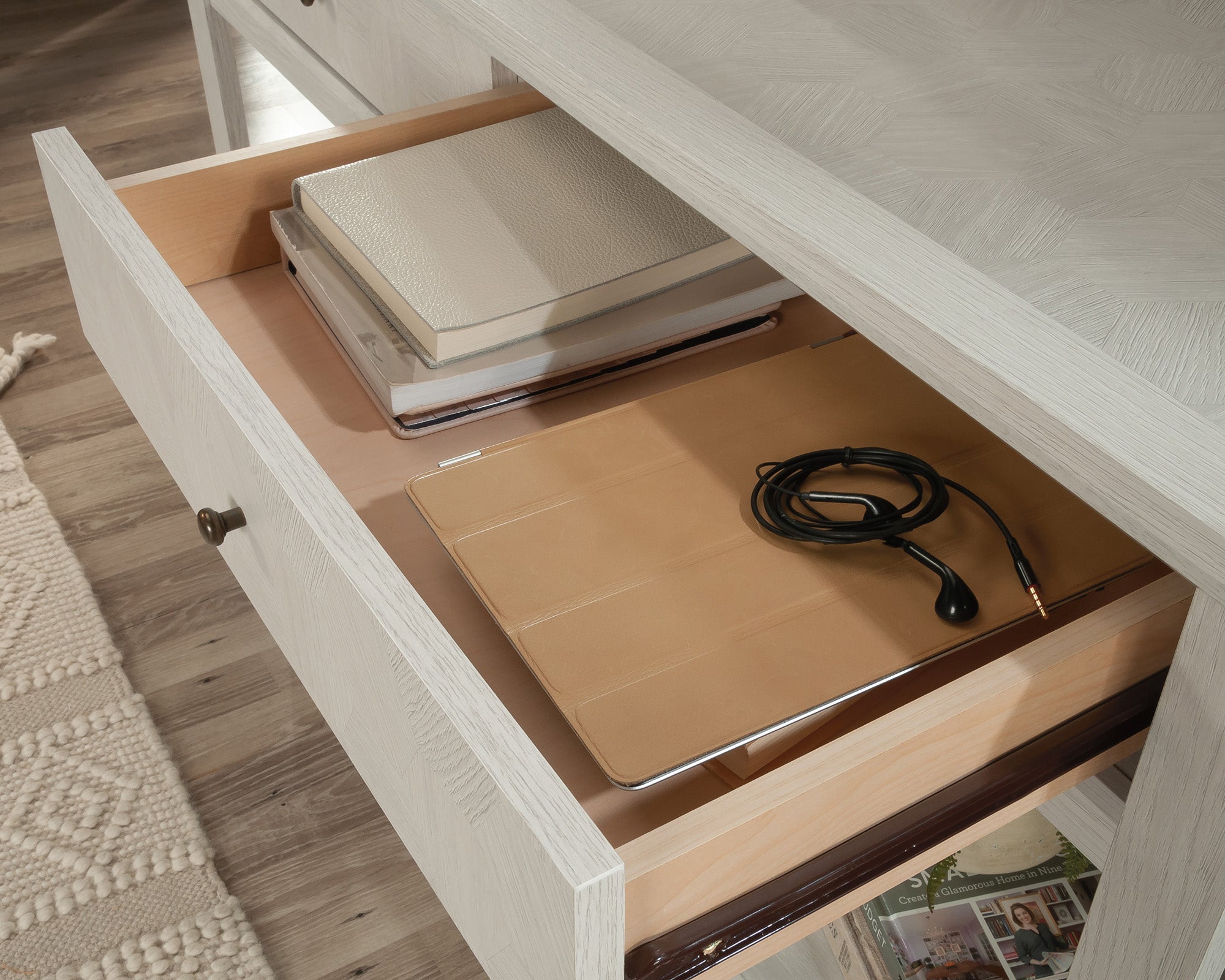 Larkin Ledge Console Table with Storage in Glacier Oak