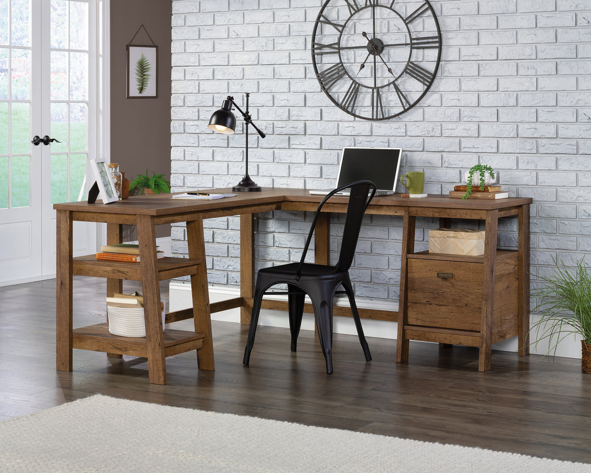 Trestle  L-Shaped Trestle Desk in Vintage Oak