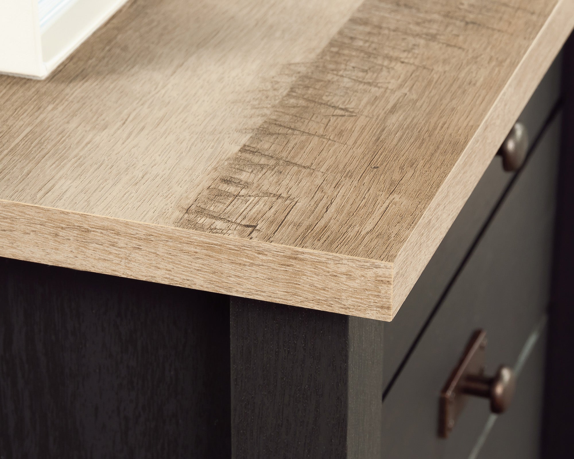 Cottage Road  L-Shaped Desk with Drawers in Raven Oak