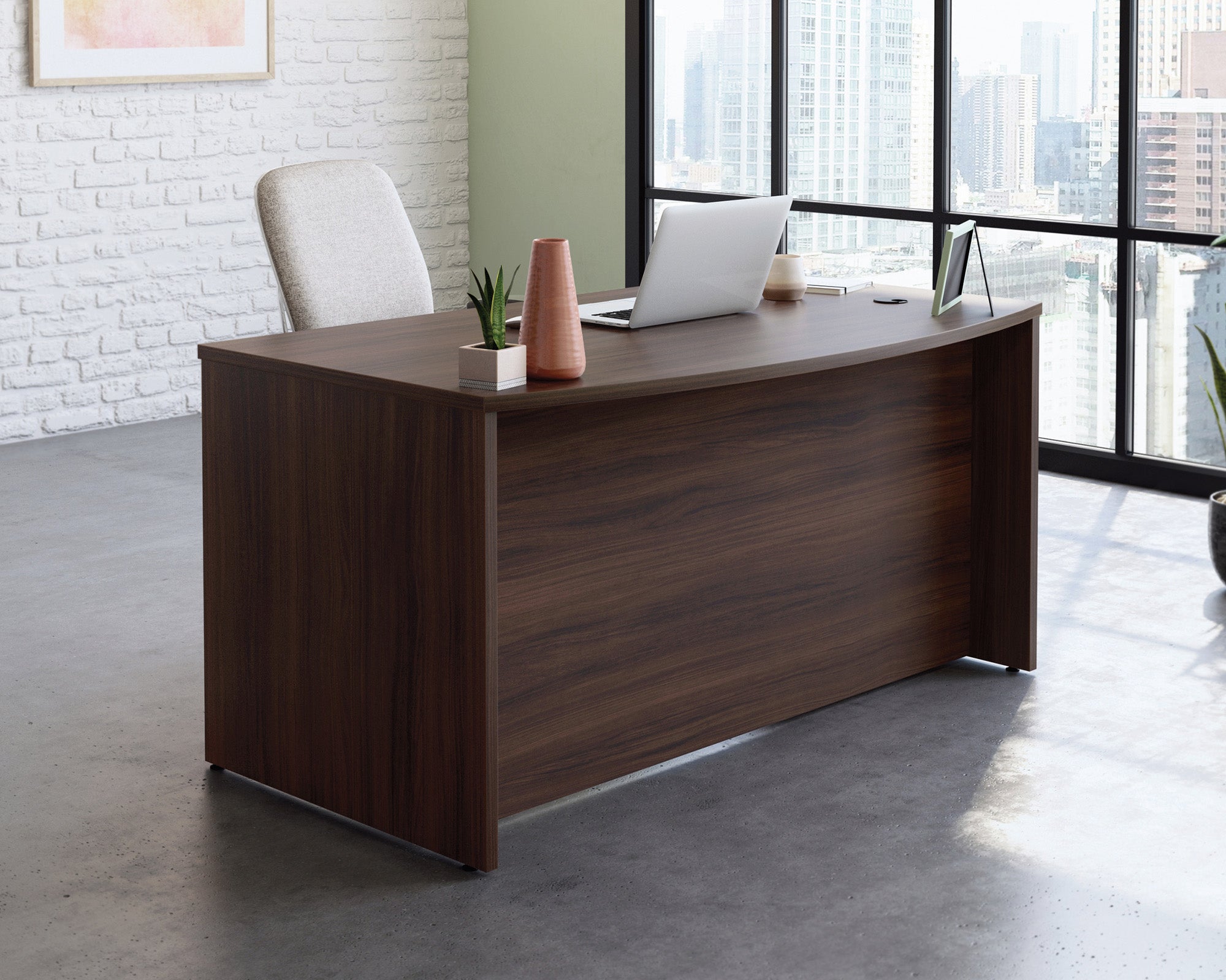 Affirm 60" Bowfront Executive Desk in Noble Elm