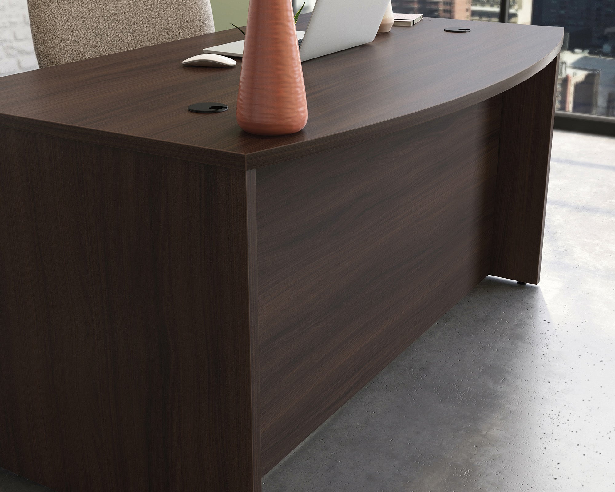 Affirm 60" Bowfront Executive Desk in Noble Elm