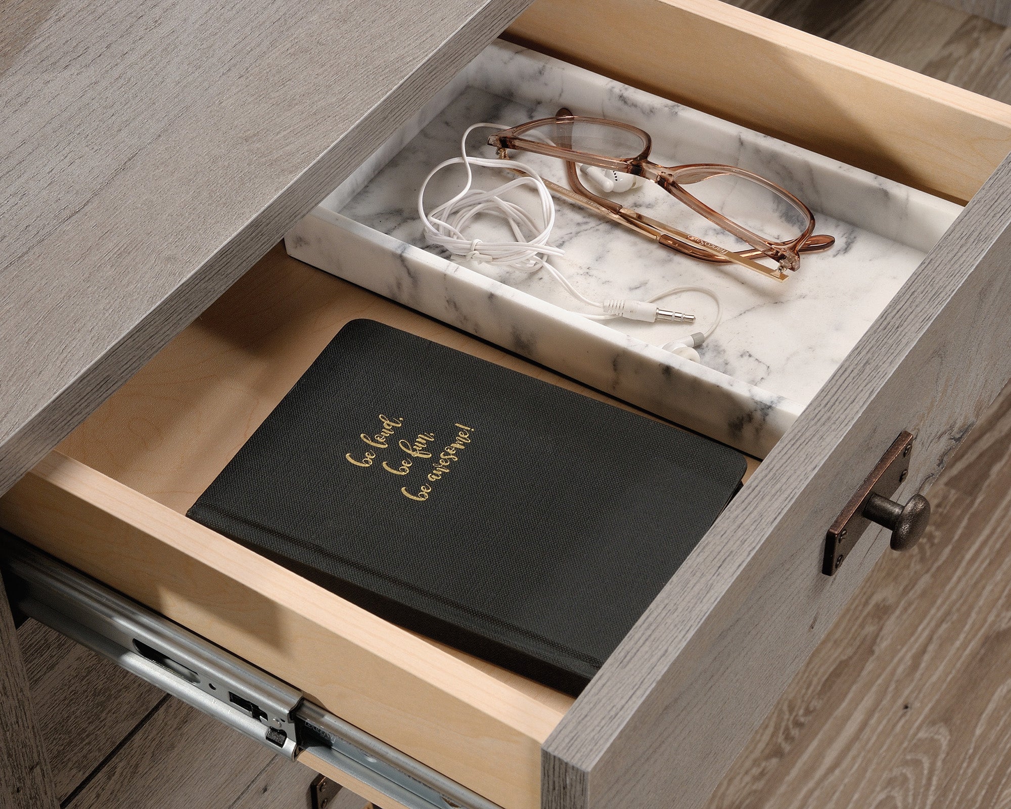 Cottage Road  Wood L-Shaped Desk in Mystic Oak Finish