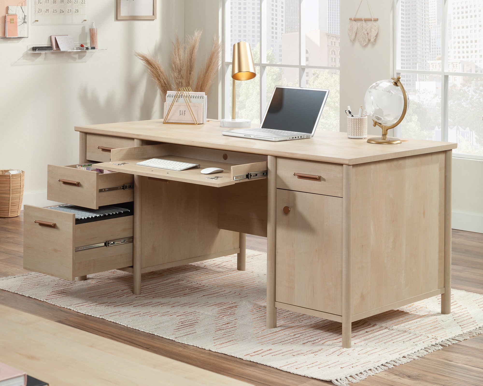 Whitaker Point  Executive Desk with Storage in Natural Maple