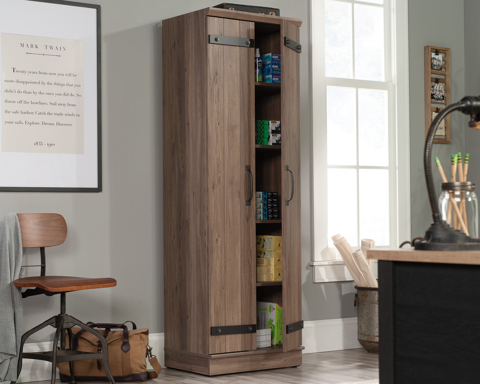 HomePlus 2-Door Farmhouse Storage Cabinet Salt Oak