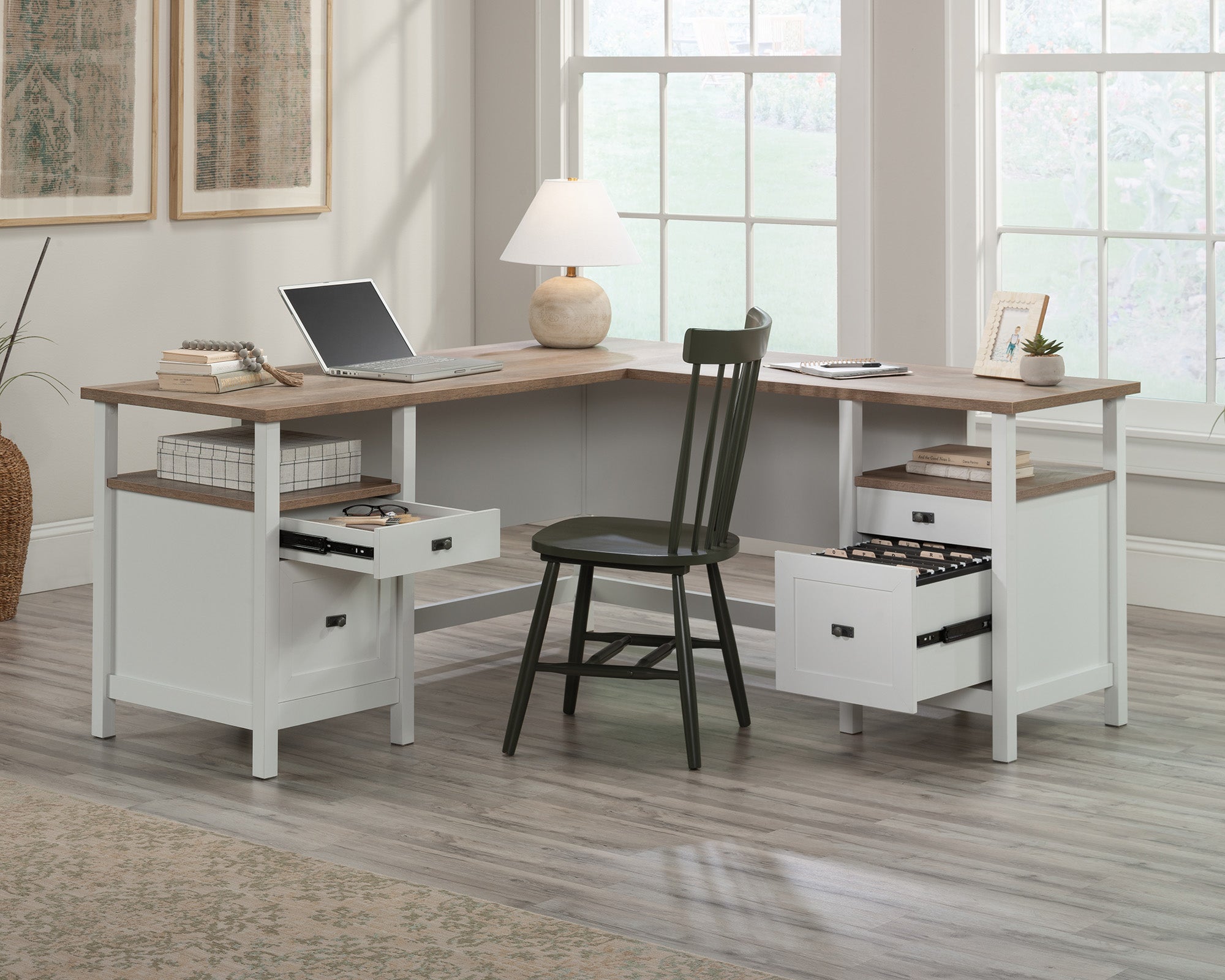 Cottage Road  White L-Shaped Desk with Drawers