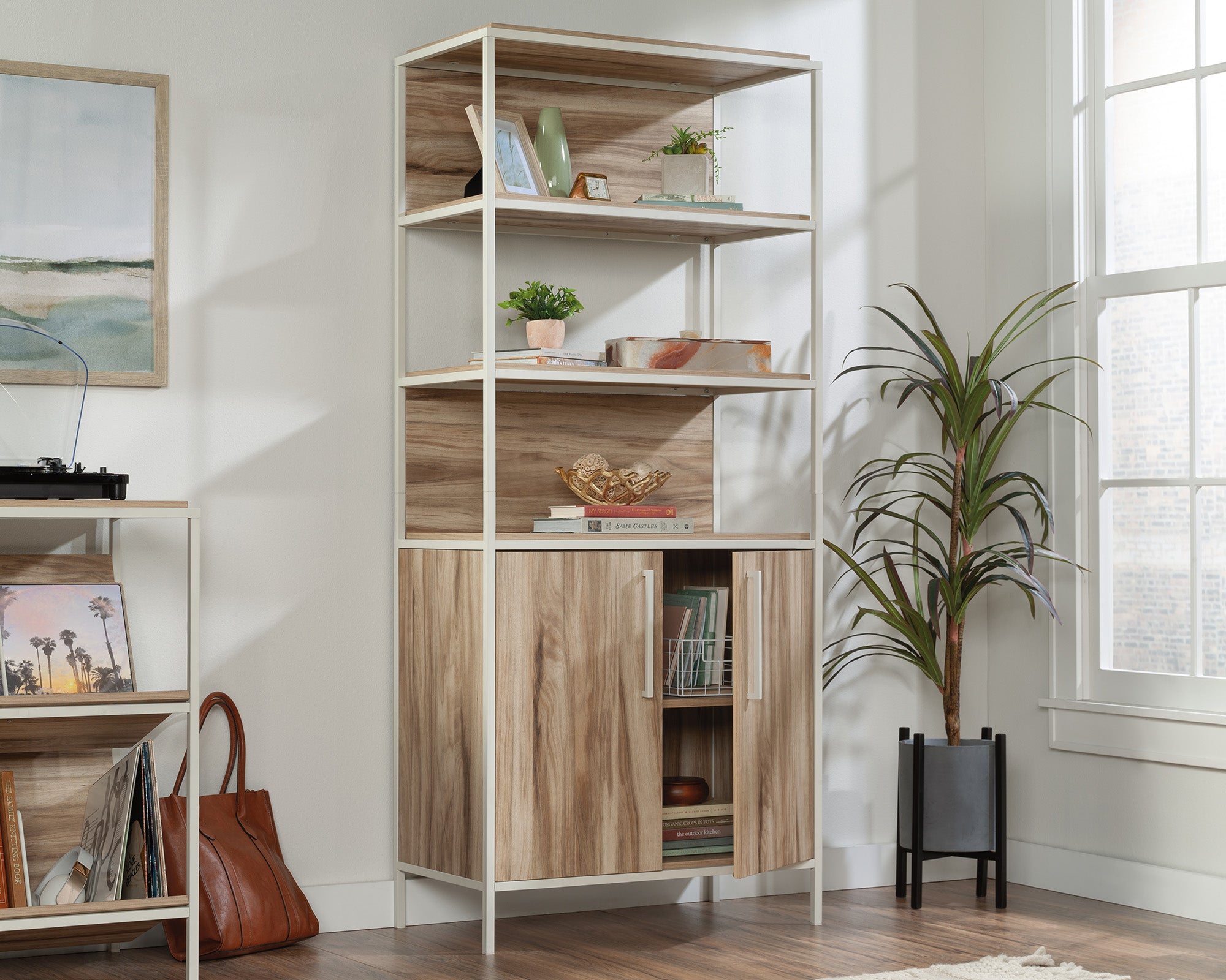 Nova Loft  5-Shelf Bookcase with Doors in Kiln Acacia