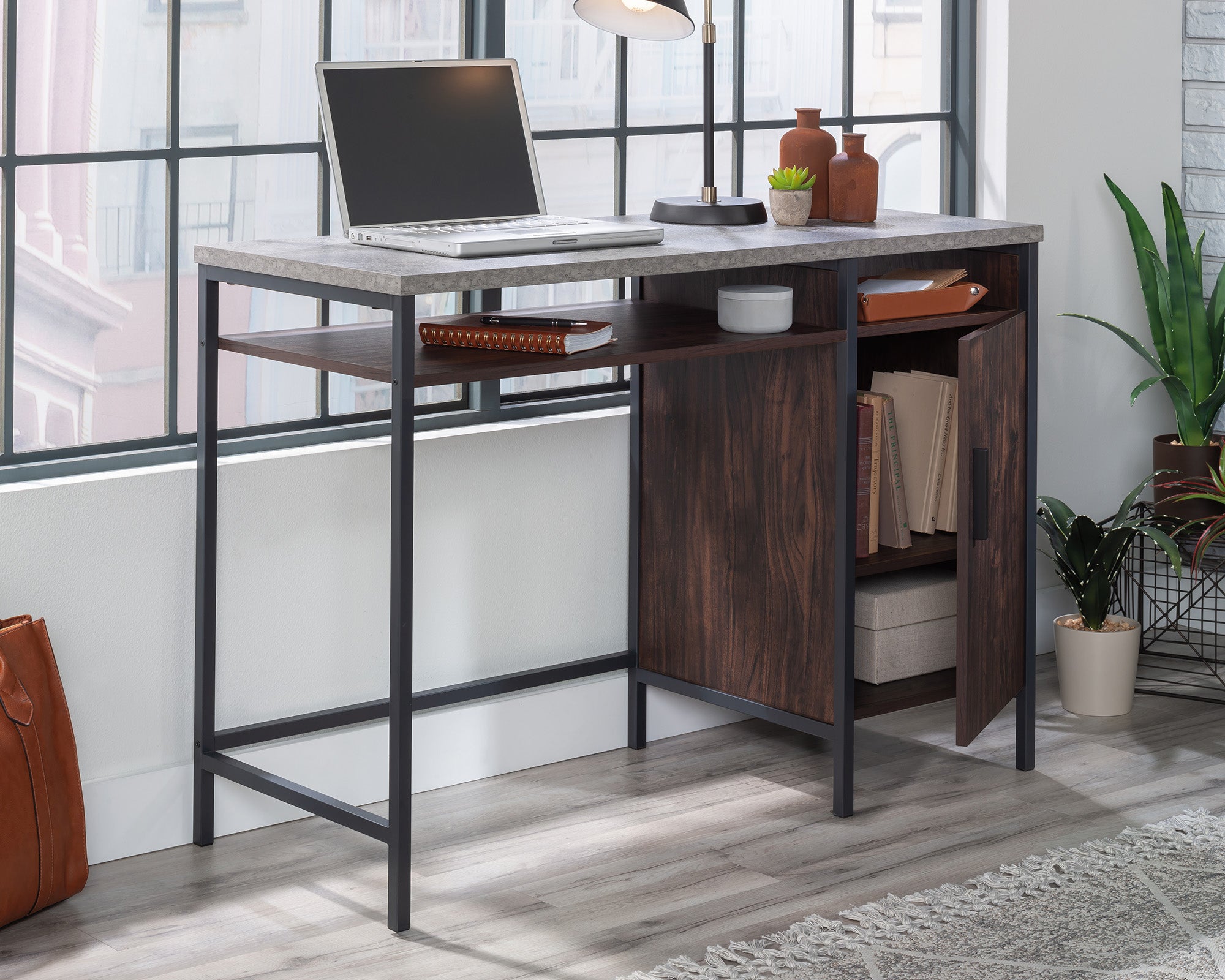 Market Commons  Single Pedestal Desk in Rich Walnut