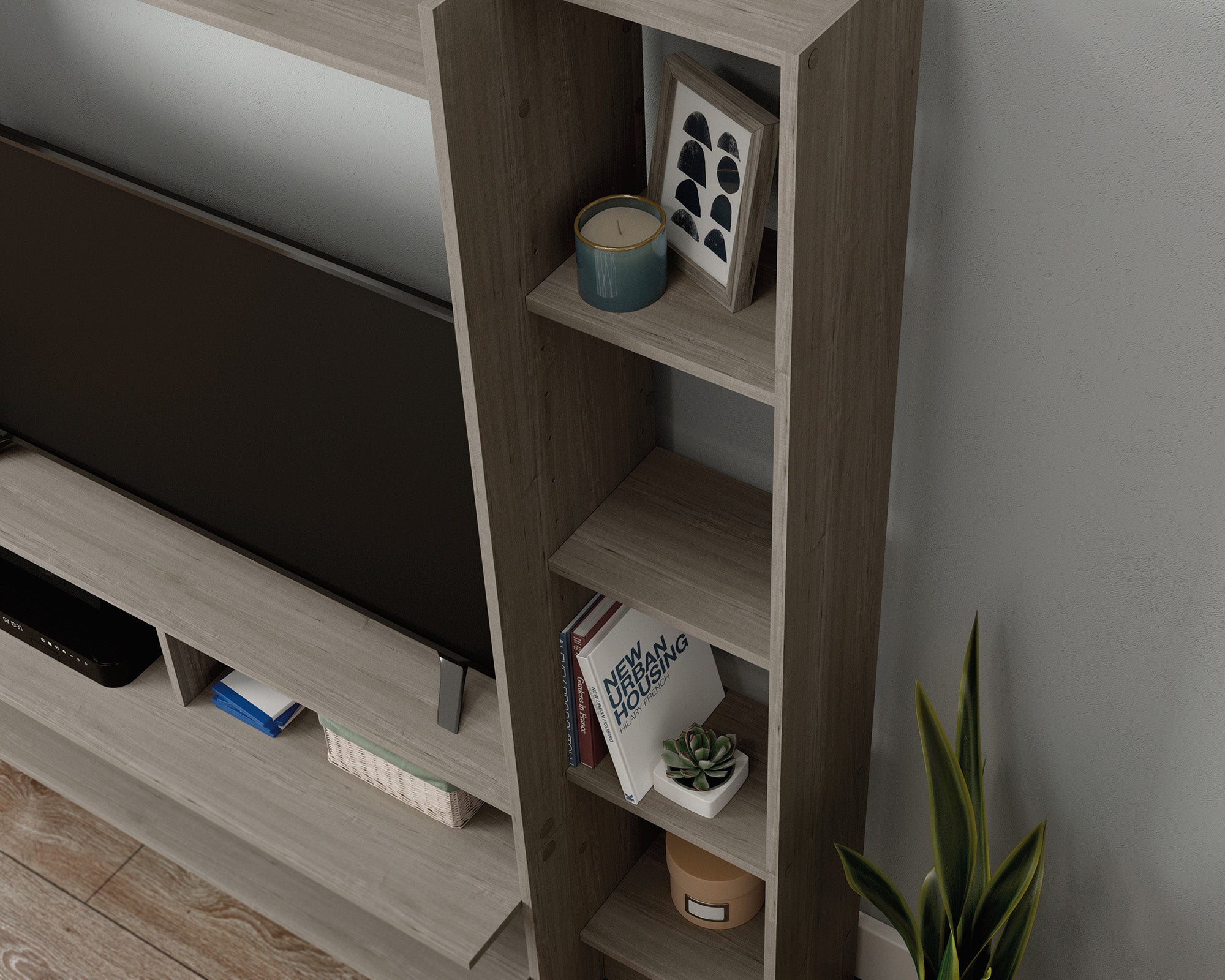 Beginnings  Wall System TV Credenza in Silver Sycamore