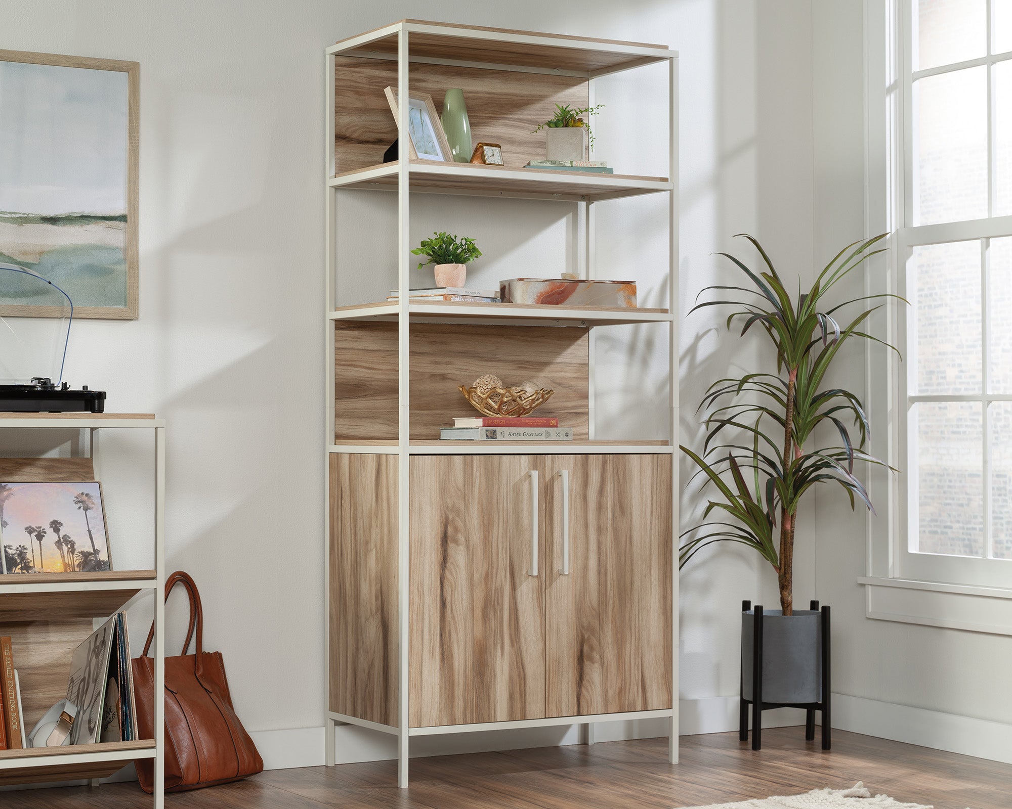 Nova Loft  5-Shelf Bookcase with Doors in Kiln Acacia