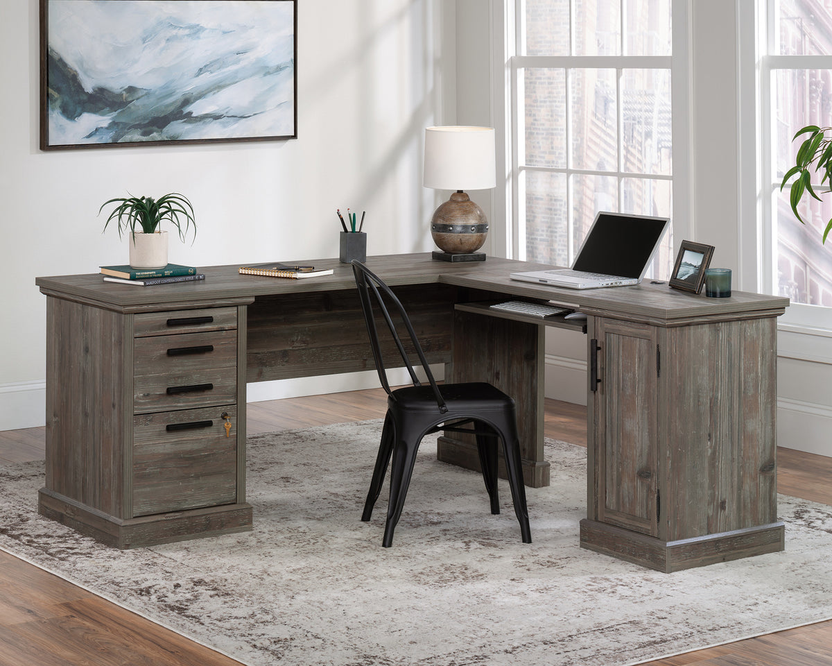 Aspen Post  L-Shaped Home Office Desk in Pebble Pine