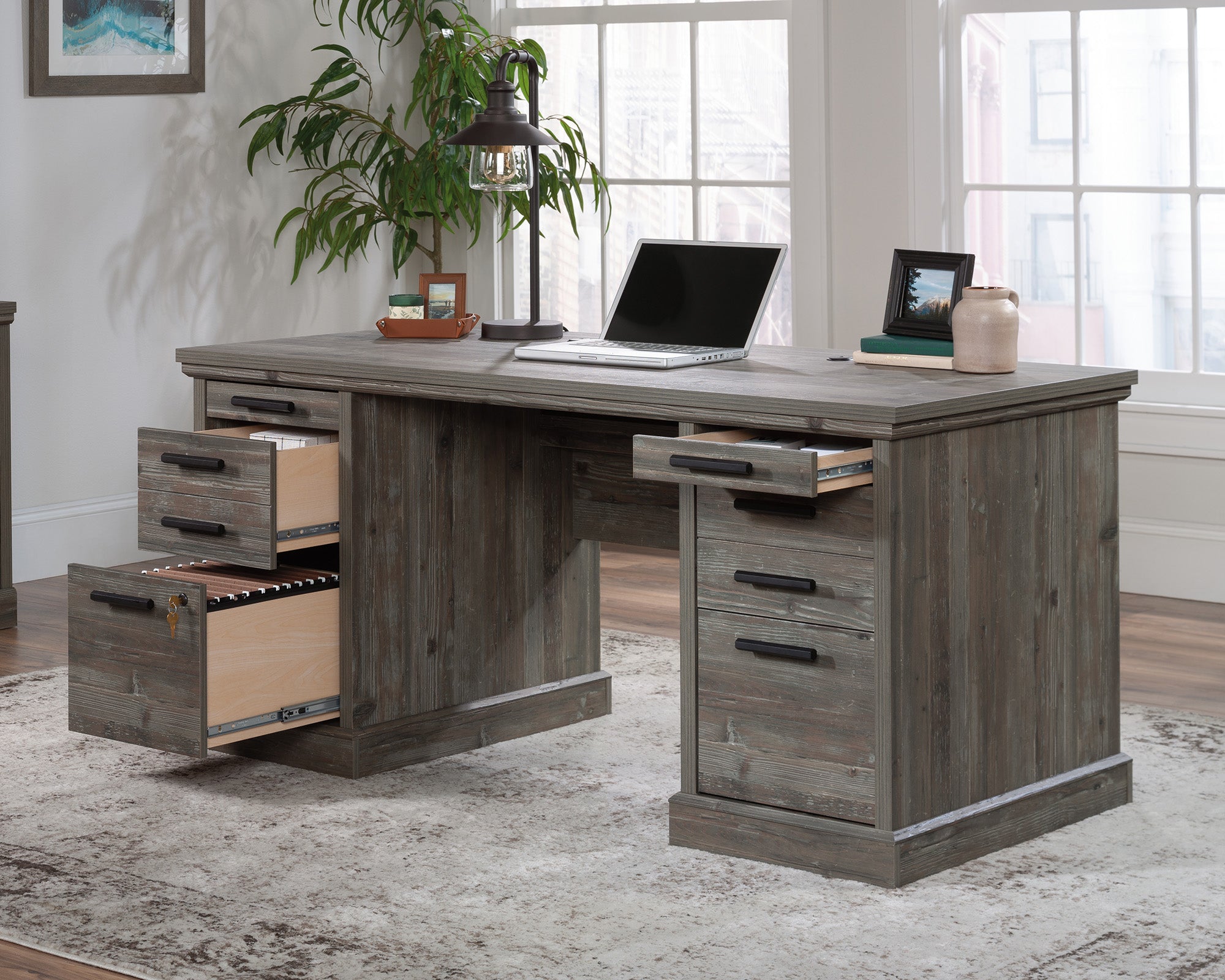 Aspen Post  Double Ped Executive Desk in Pebble Pine