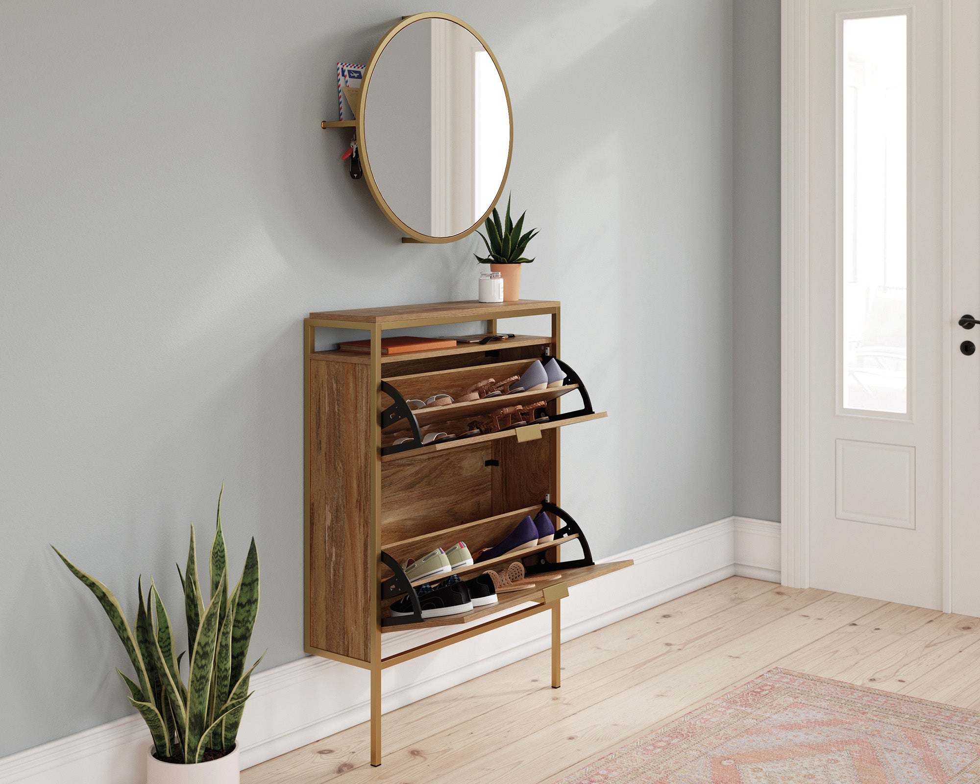 International Lux Wall-Mount Entryway Shoe Cabinet with Mirror