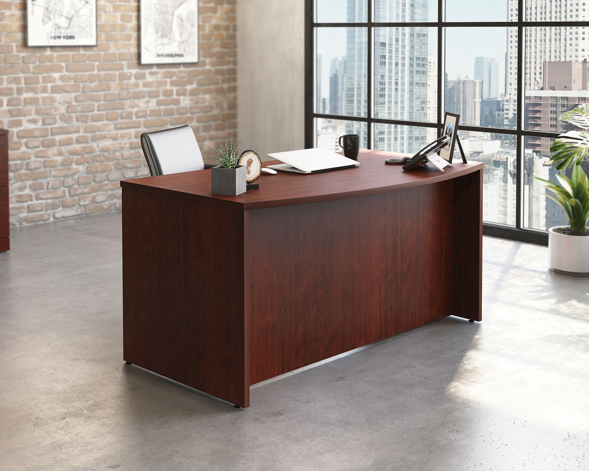 Affirm 60" Bowfront Executive Desk in Classic Cherry