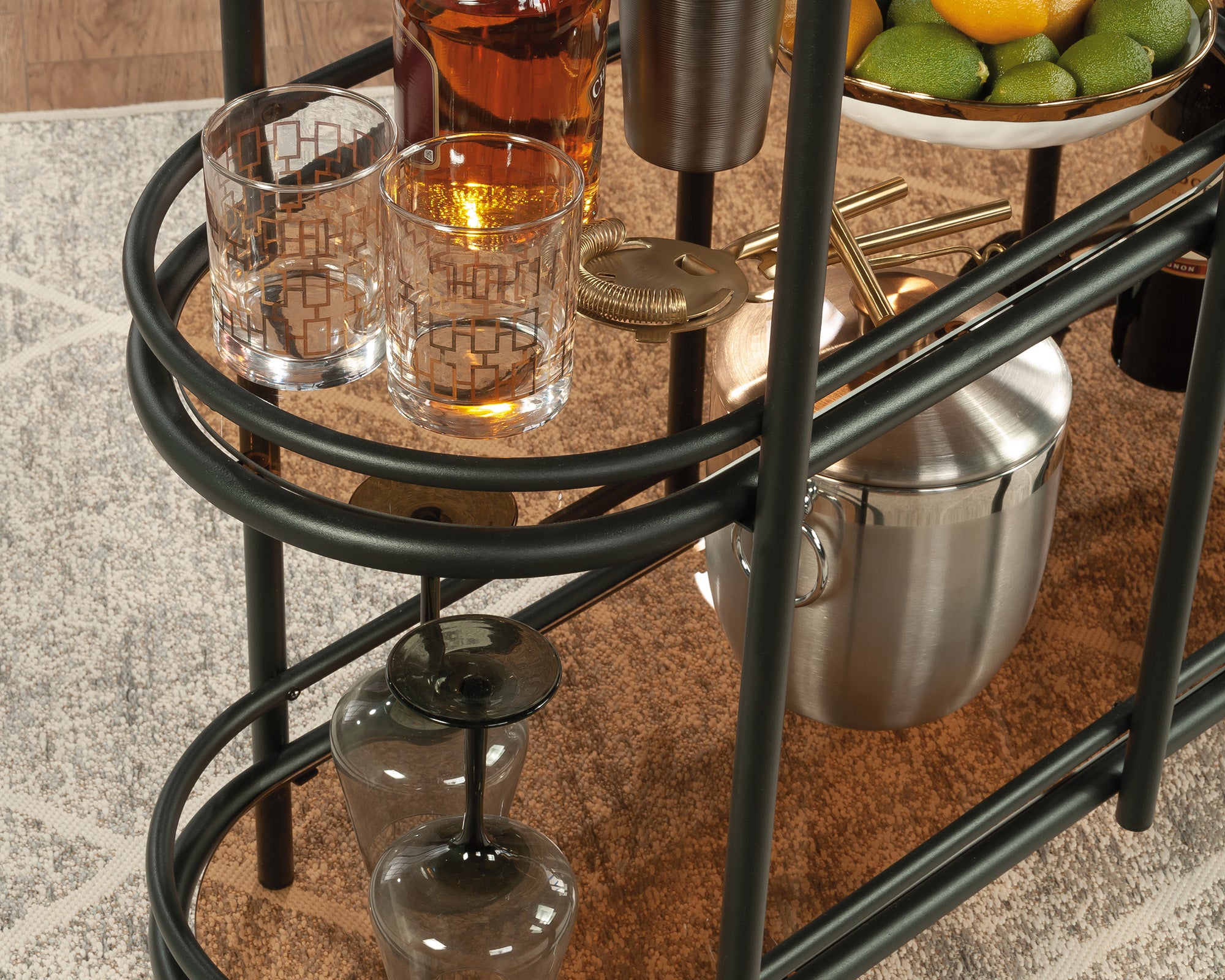 Coral Cape  Modern Metal & Glass Bar Cart in Black