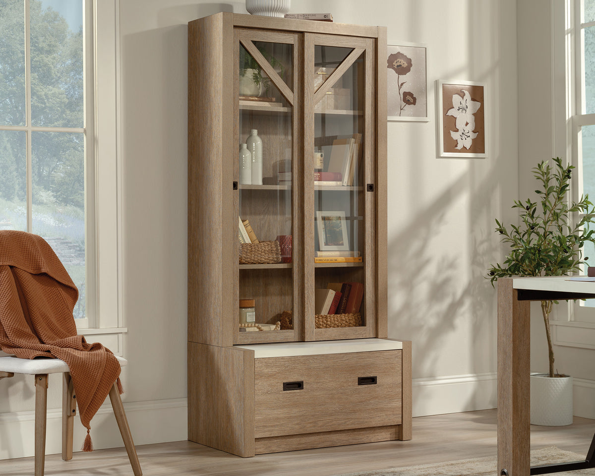 Dixon City  4-Shelf Bookcase with Doors in Brushed Oak