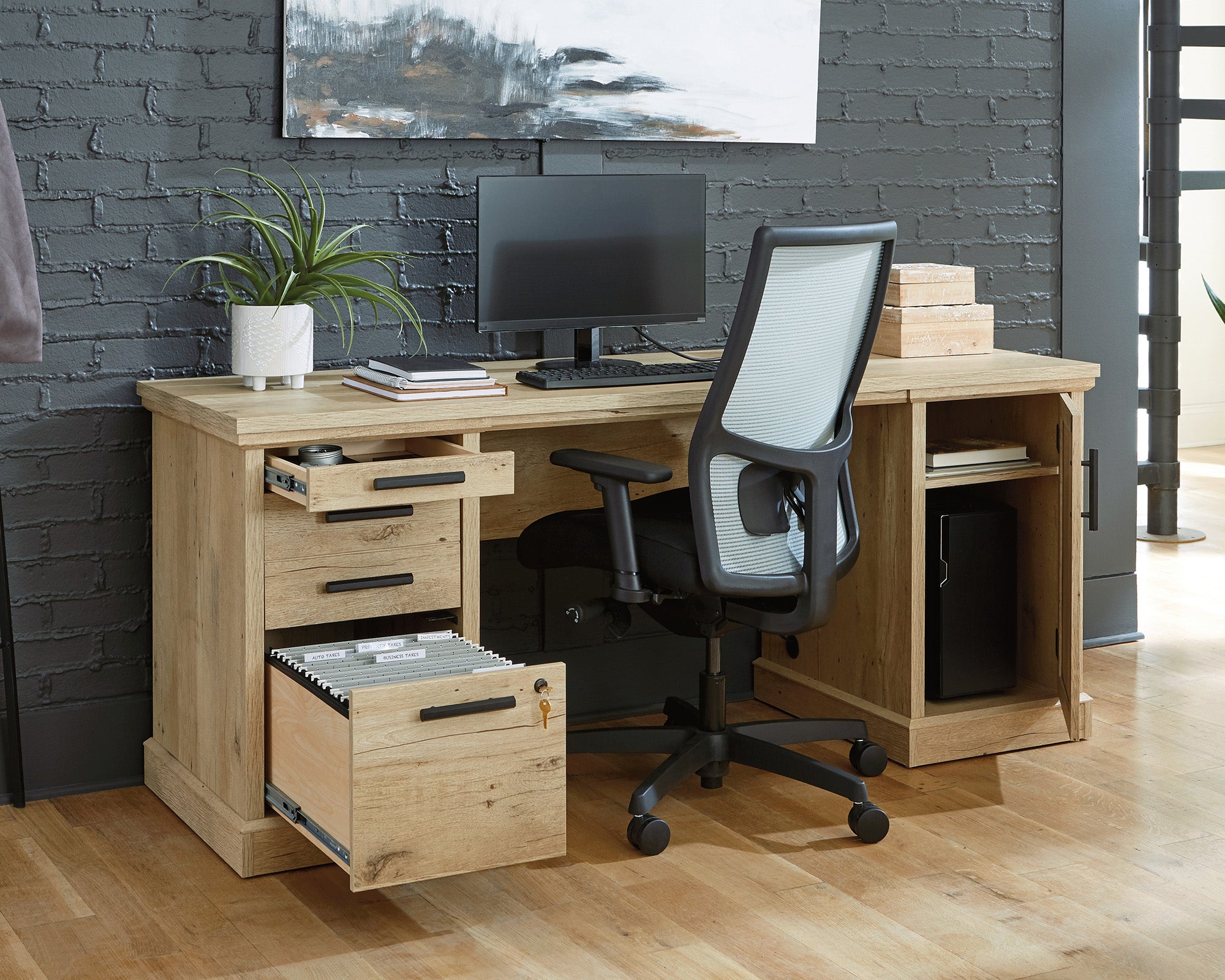 Mason Peak 72" Commercial Credenza Desk in Prime Oak