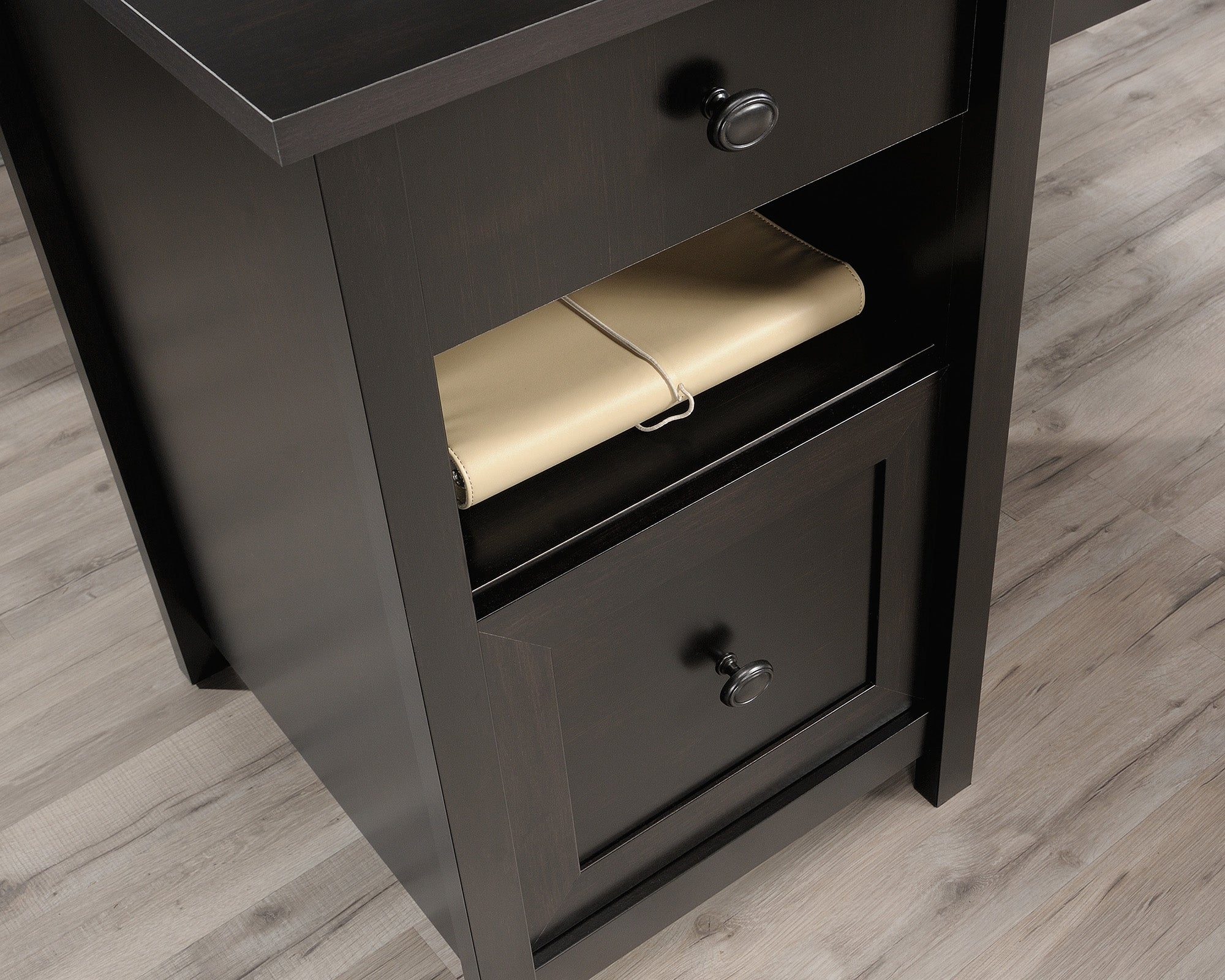 County Line  Estate Black L-Shaped Desk with File Drawer